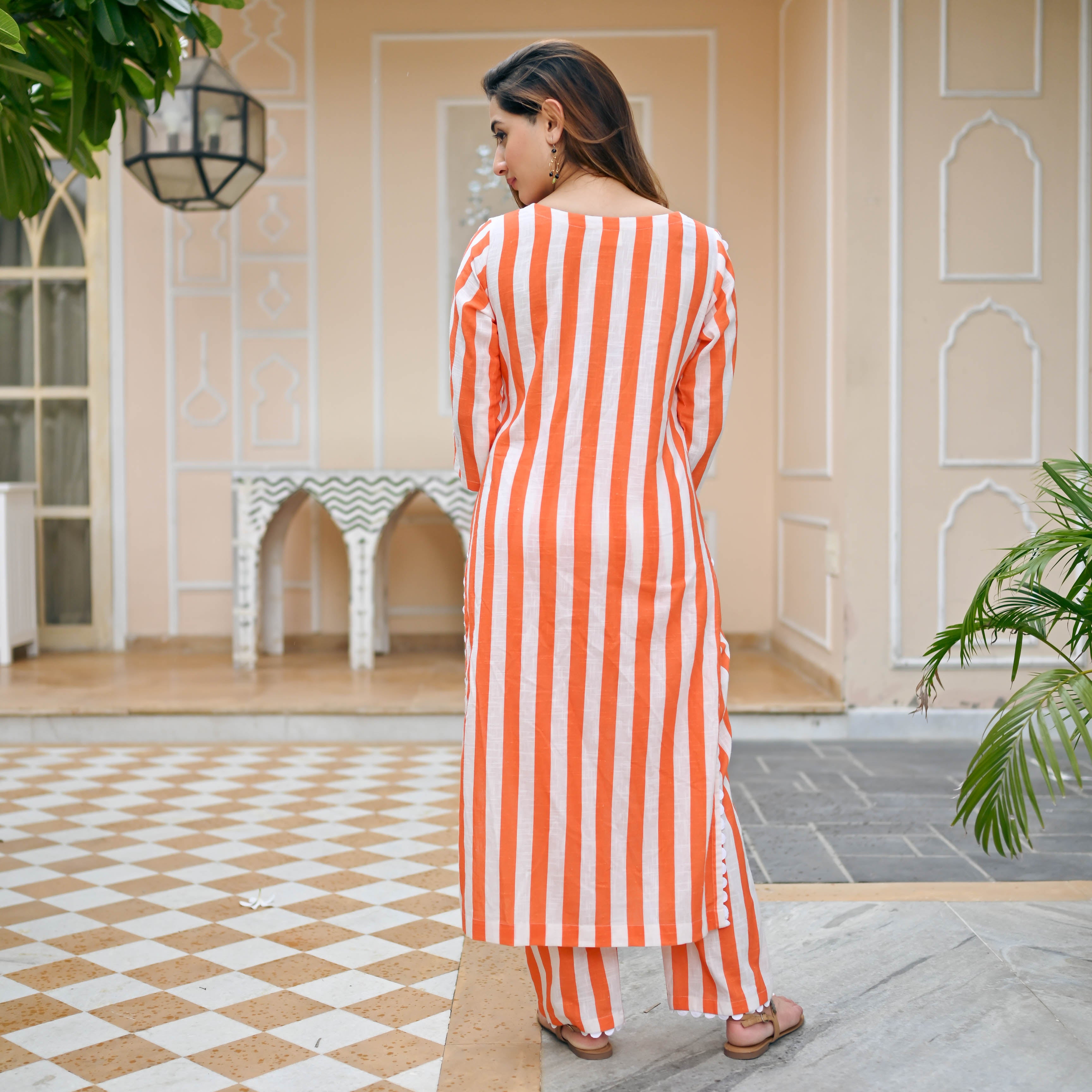 Orange Stripes Co-ord Set for Women Online