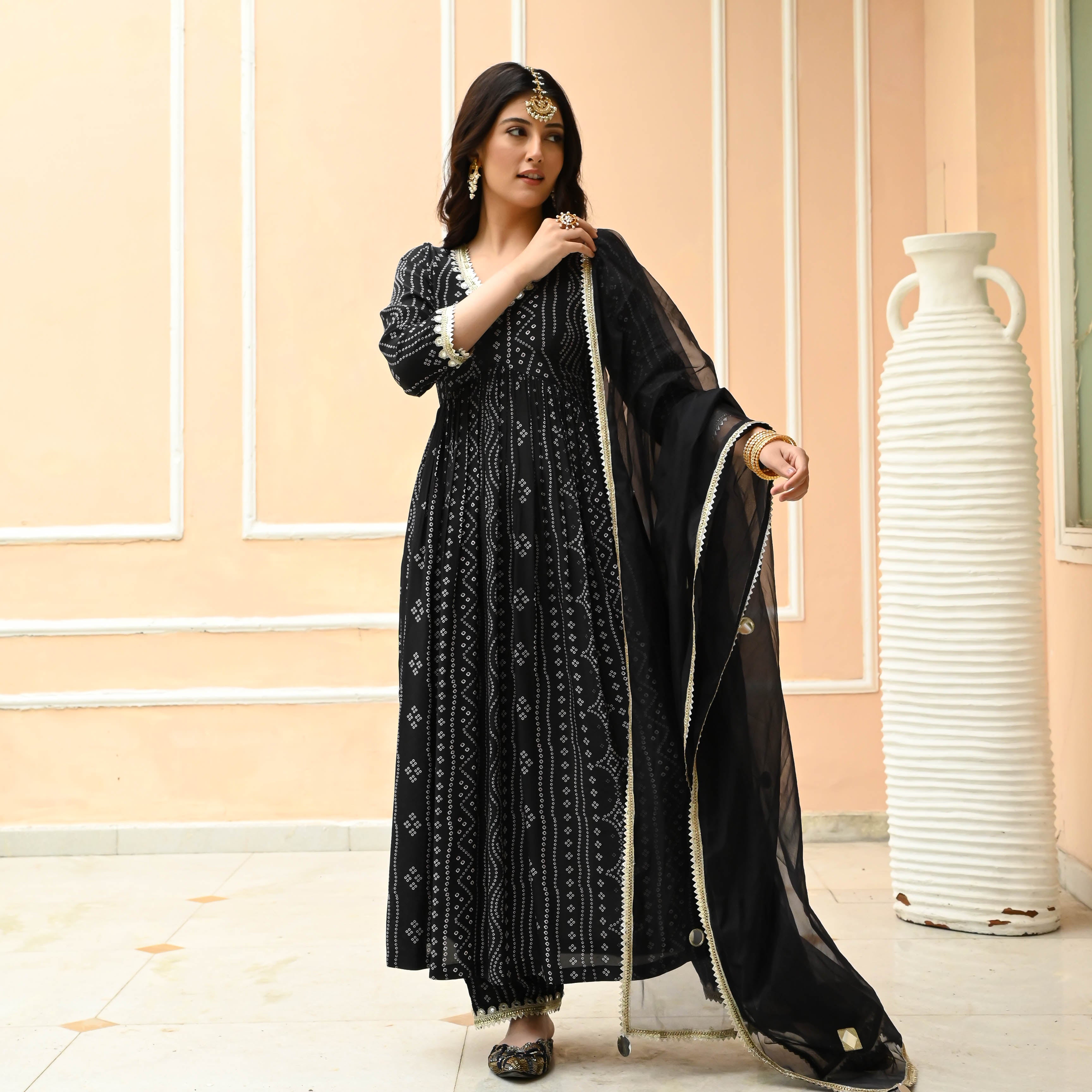 Black Bandhani Suit Set for Women Online