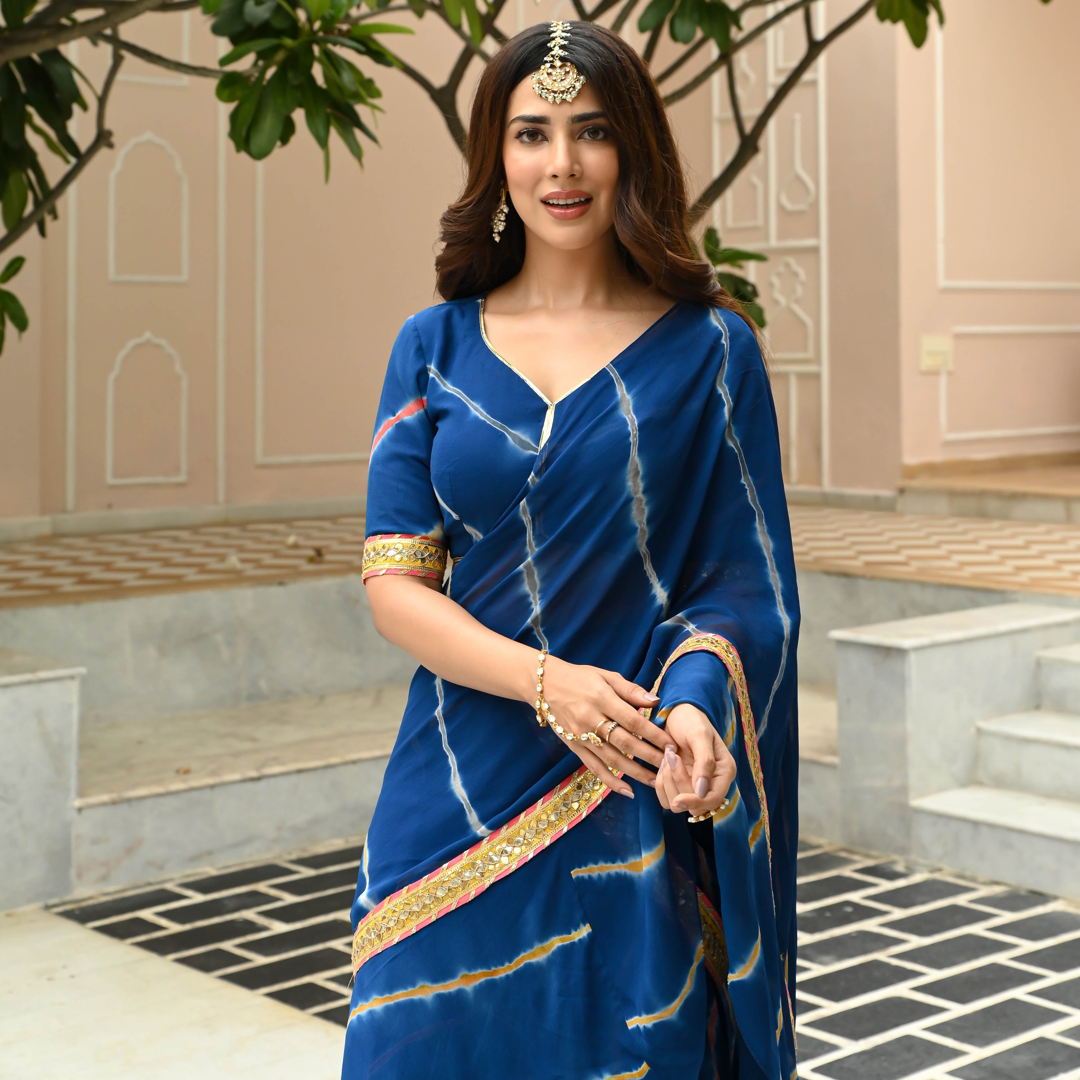 Blue Leheriya Draped Saree for Women Online