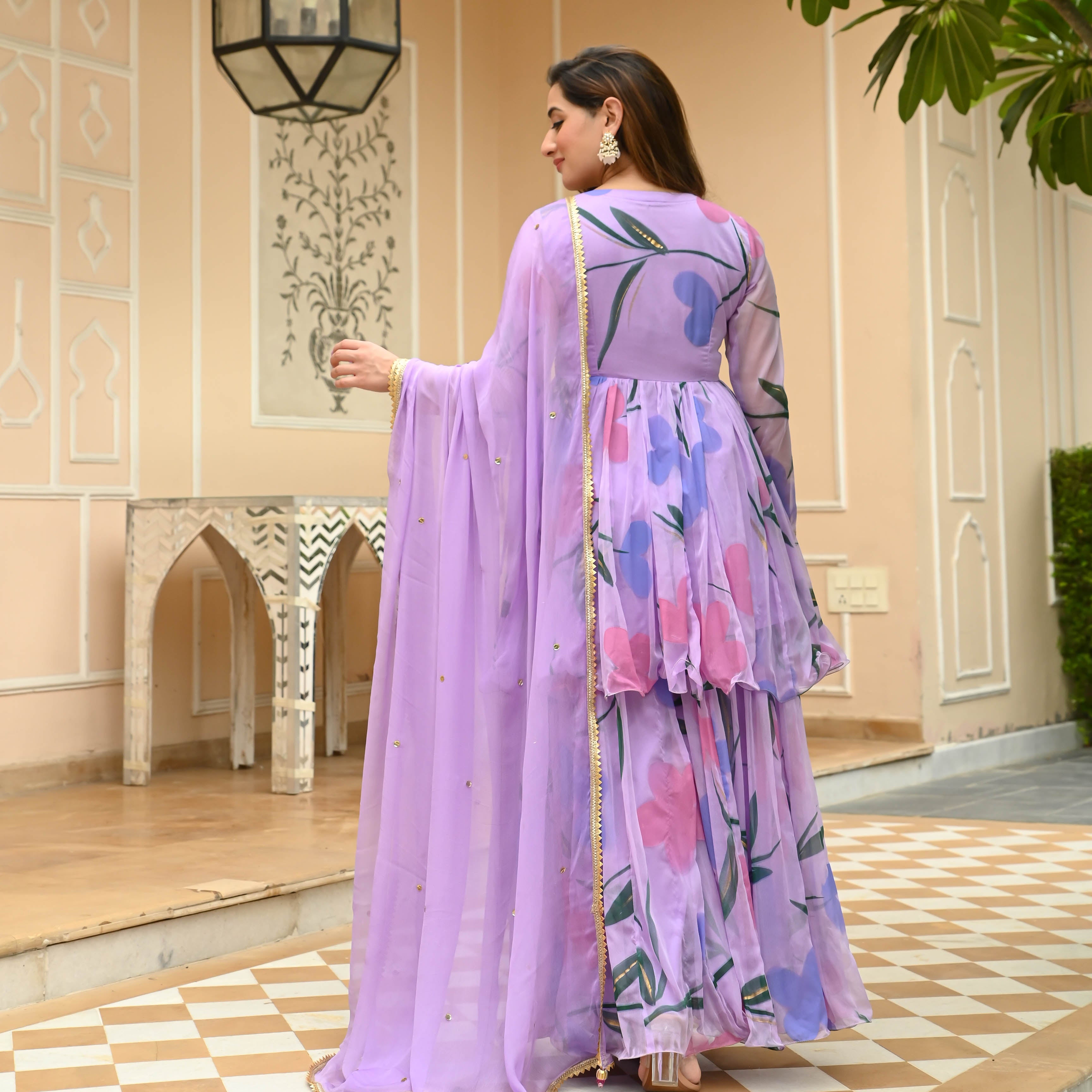 Lilac Handpainted Sharara Set for Women Online