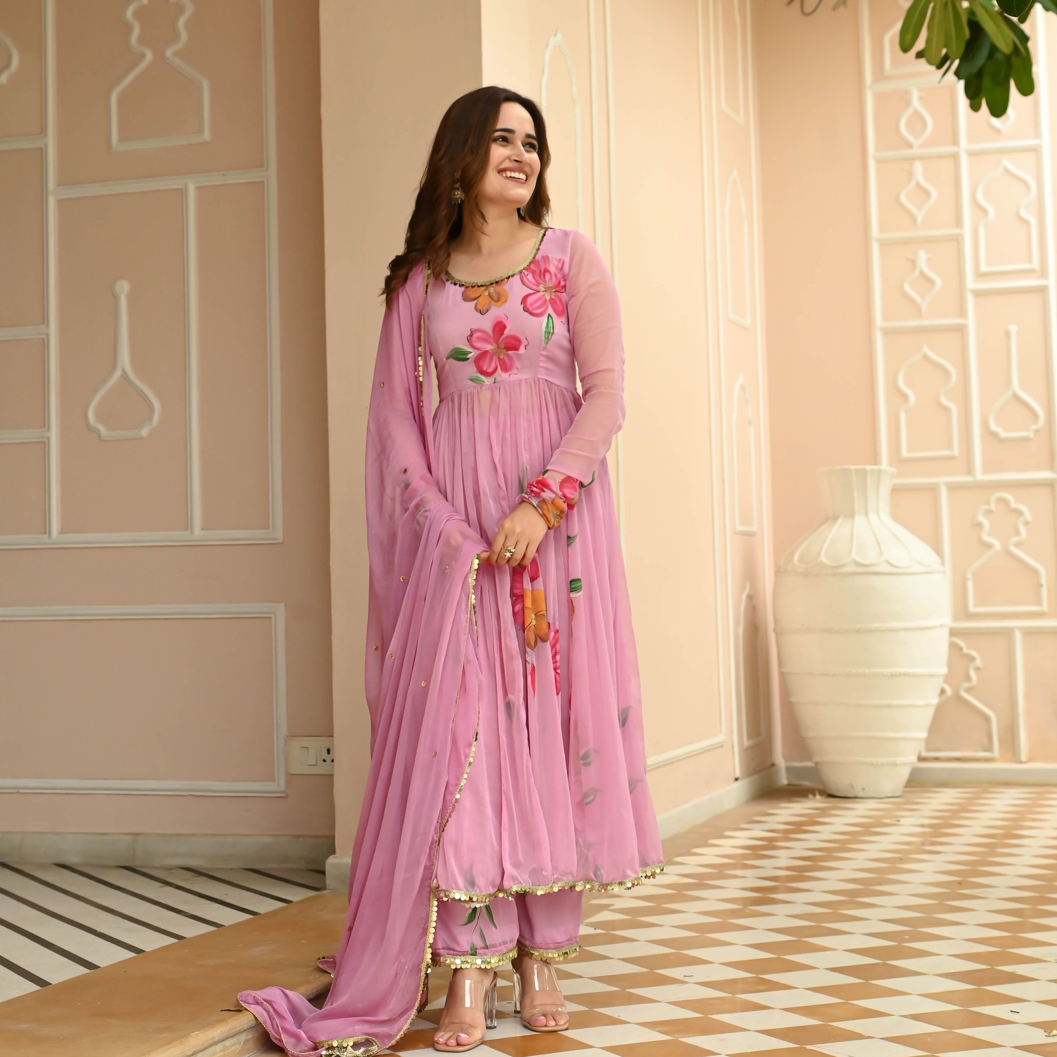 Light Pink Chiffon Suit Set