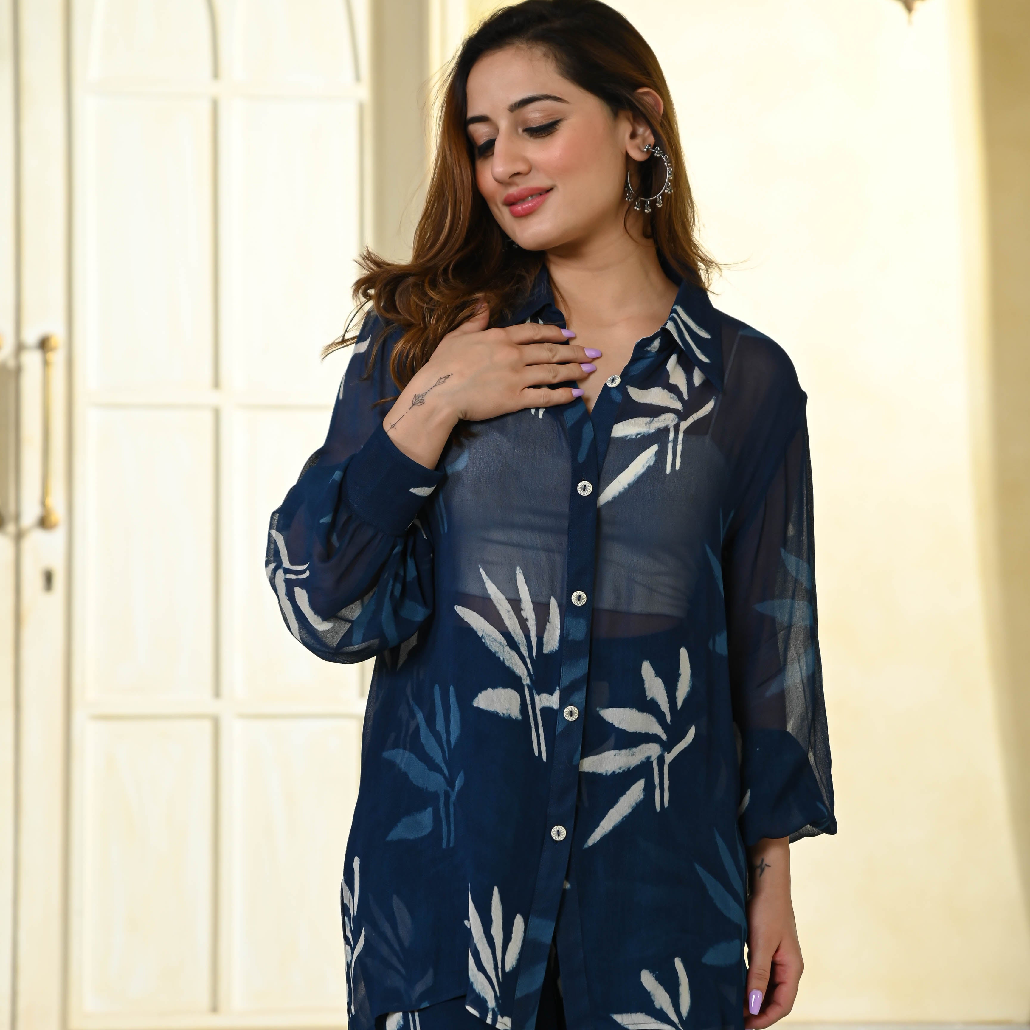  Indigo Dye Georgette Co-ord Set For Women Online