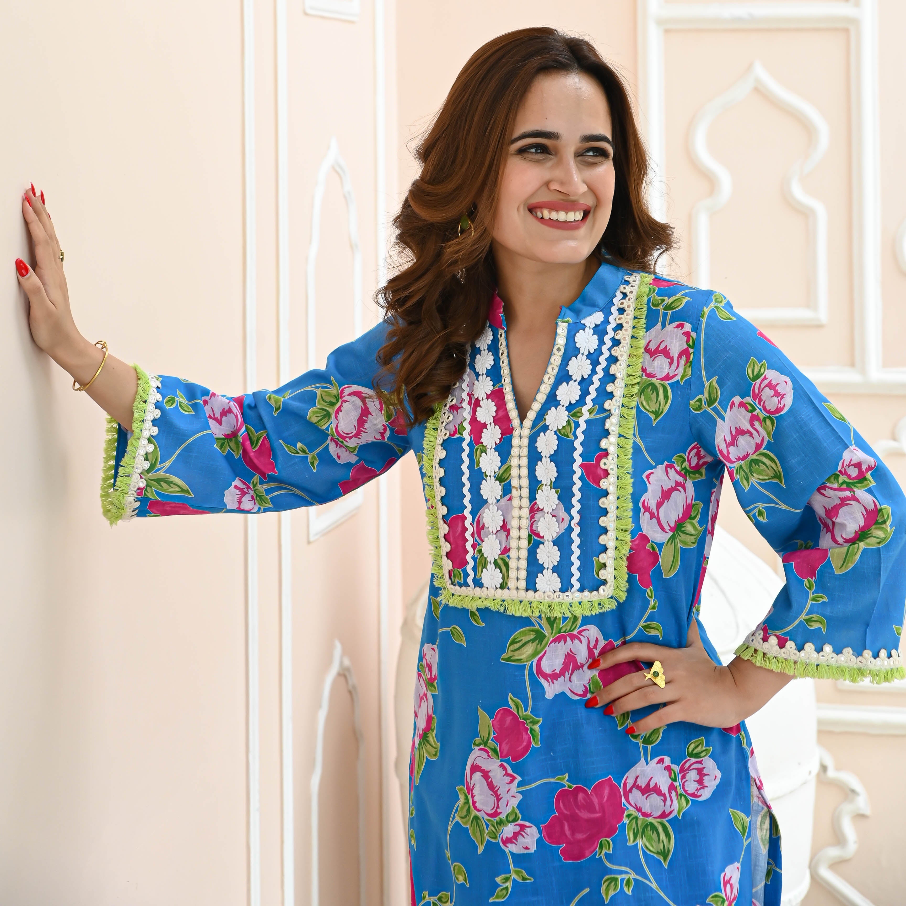 Aarini Rose Floral Designer Cotton Co-ord Set For Women Online