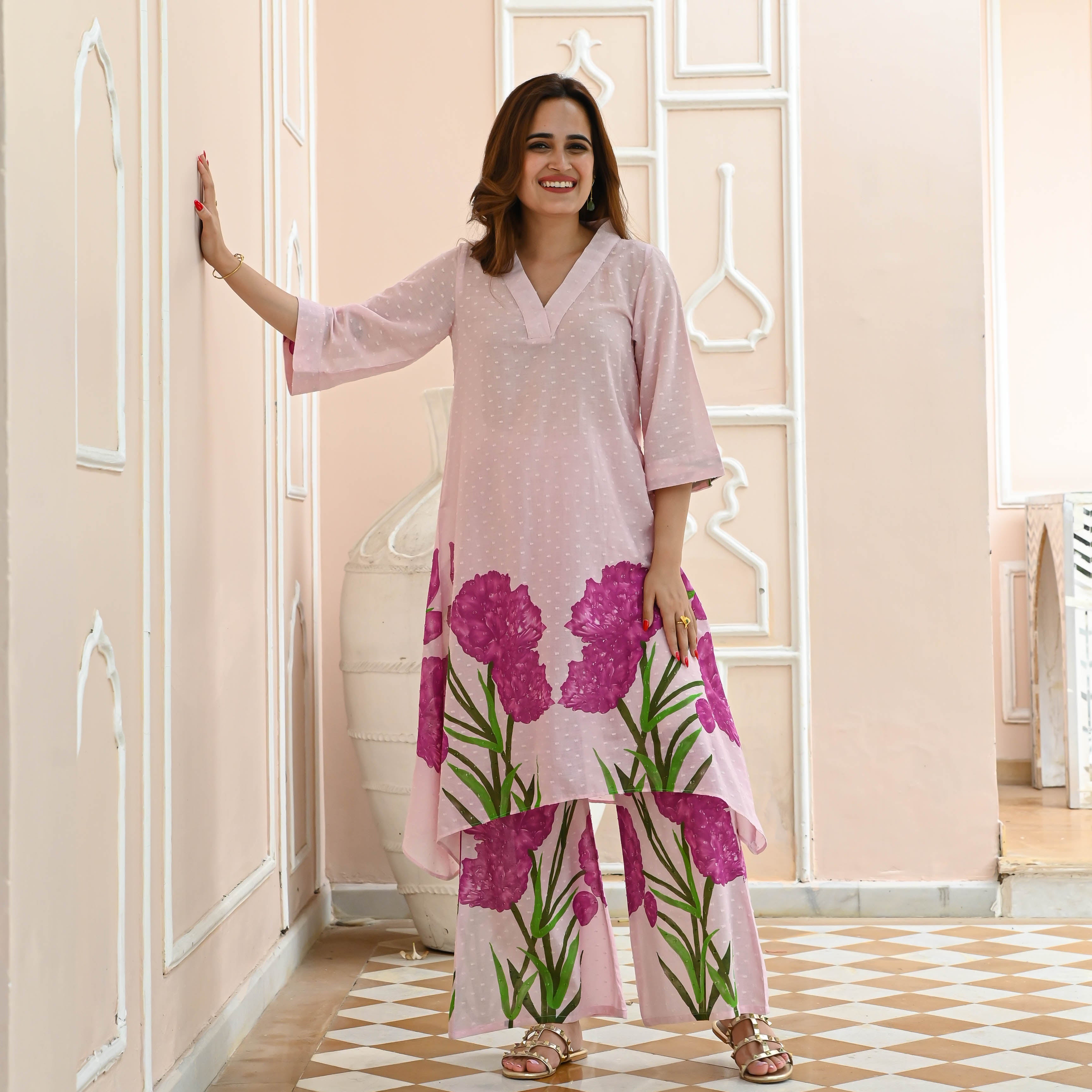 Ipsita Pink Floral Designer Cotton Co-ord Set For Women Online