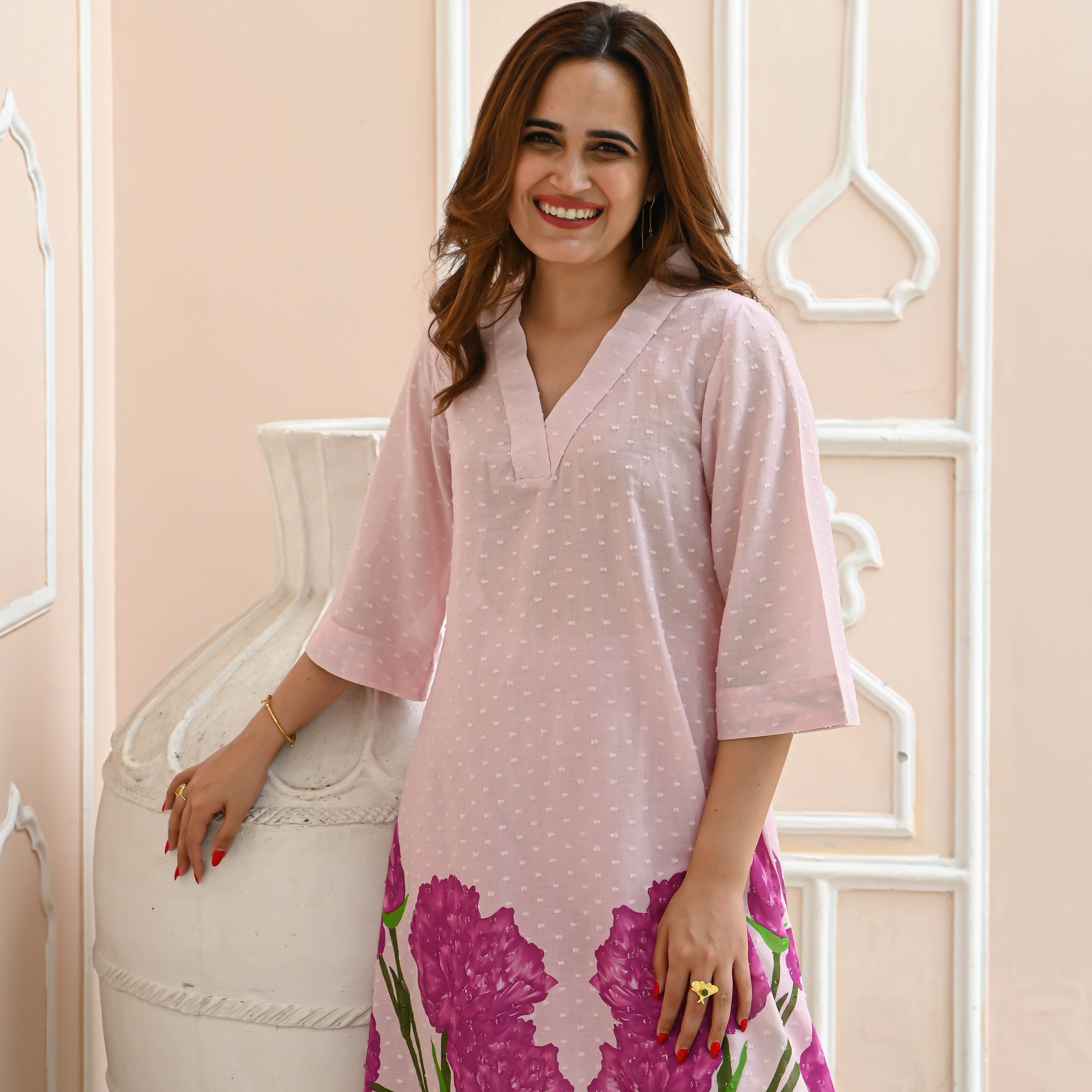 Ipsita Pink Floral Designer Cotton Co-ord Set For Women Online