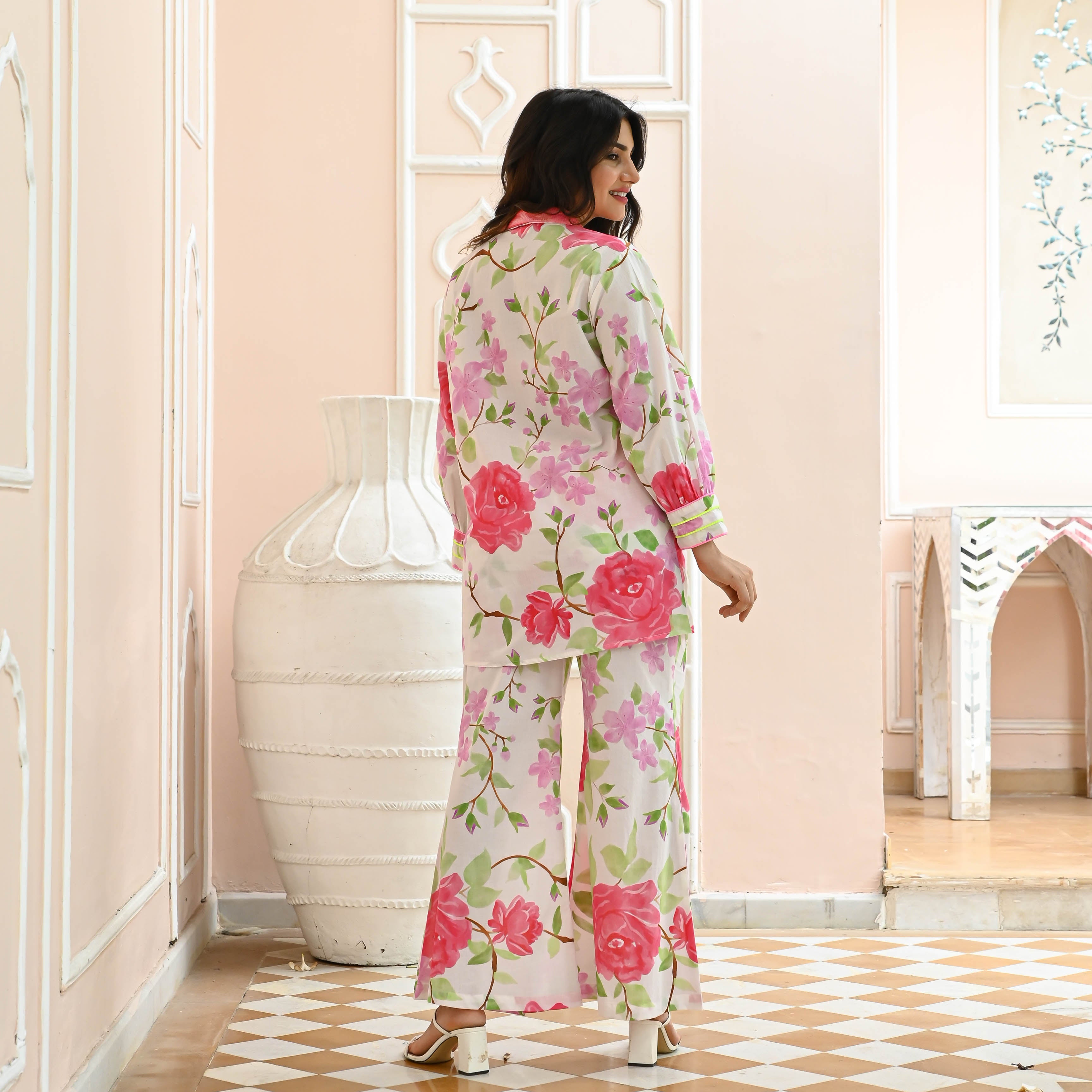 White Floral Cotton Co-ord Set for Women Online