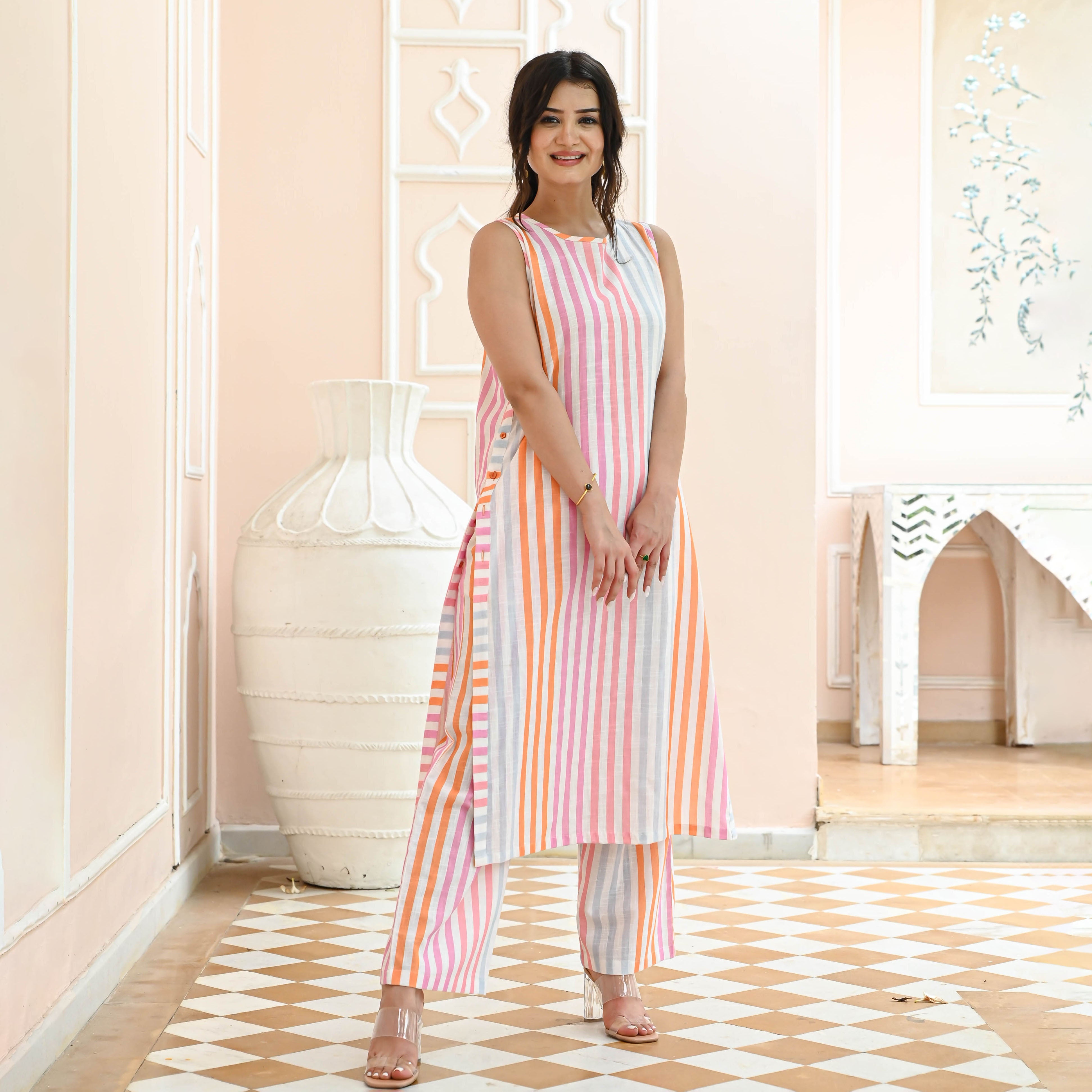 Multicolour Stripes Co-ord Set for Women Online