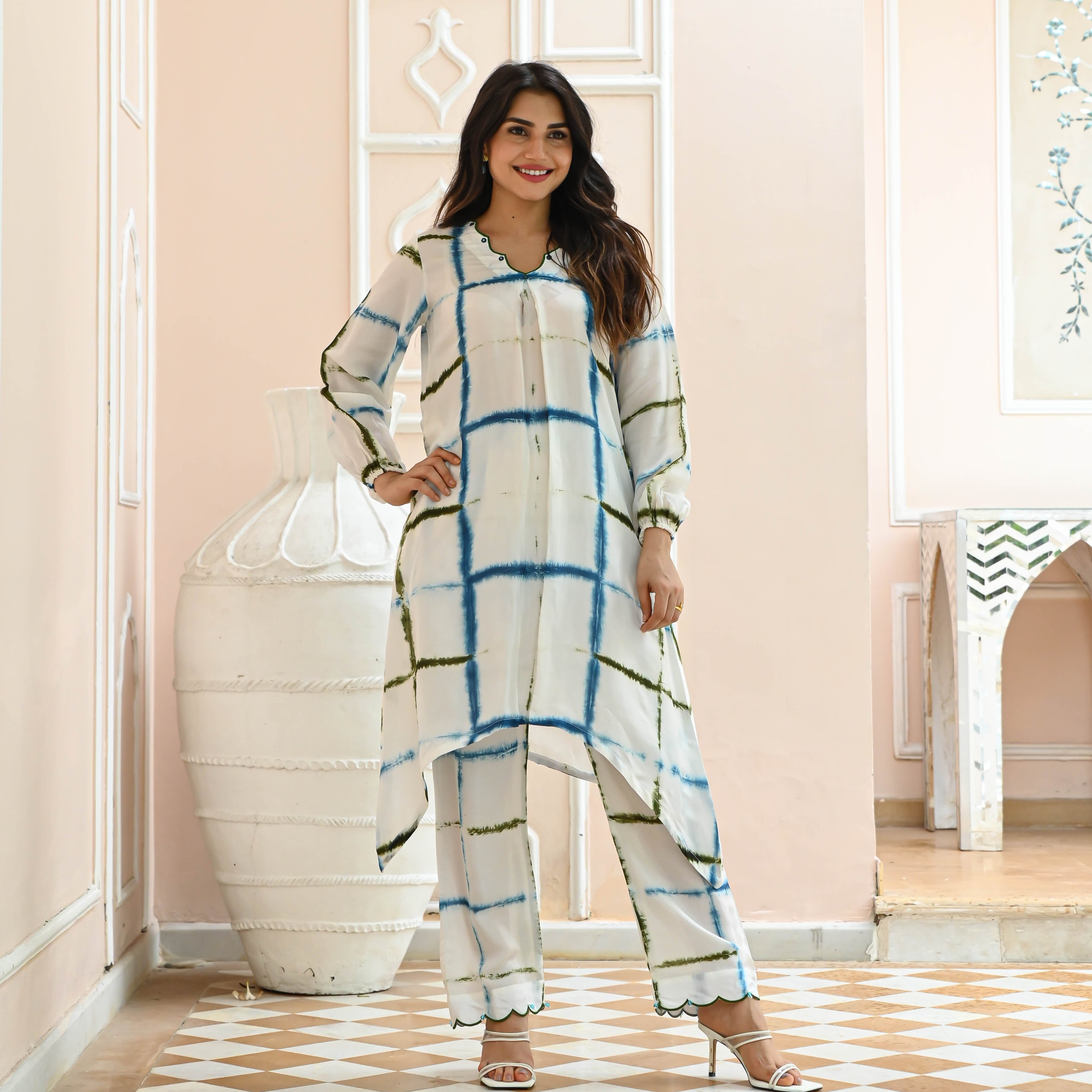 White Tusser Silk Co-ord Set for Women Online