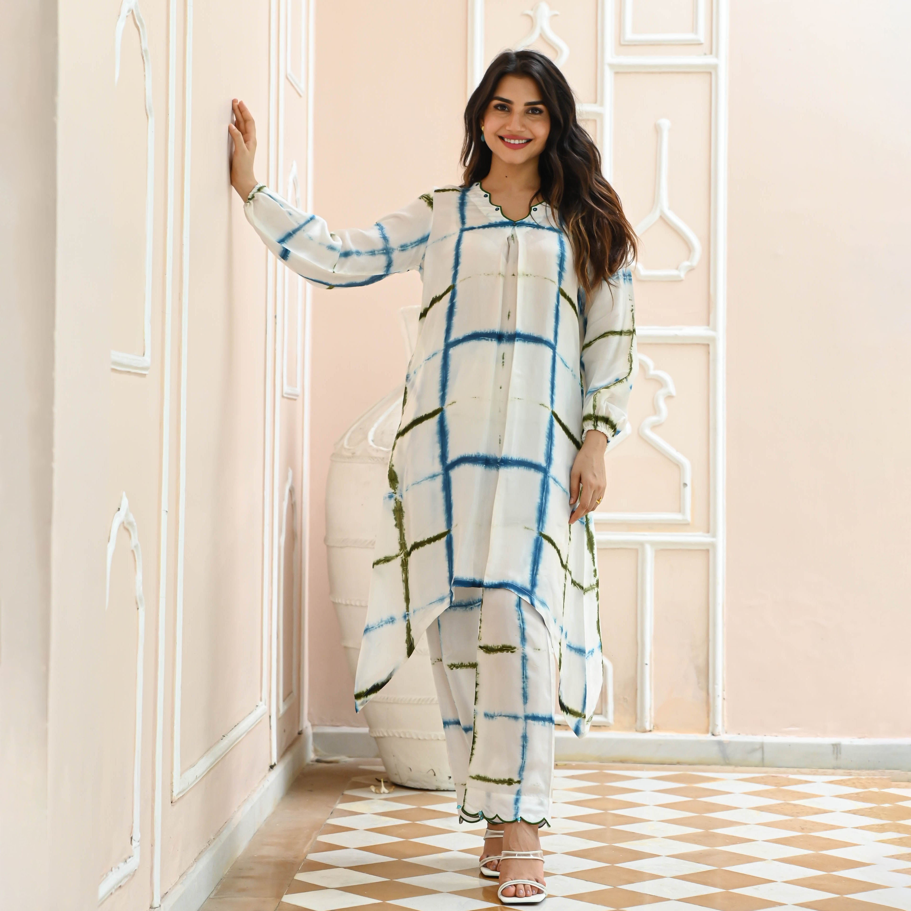 White Tusser Silk Co-ord Set for Women Online