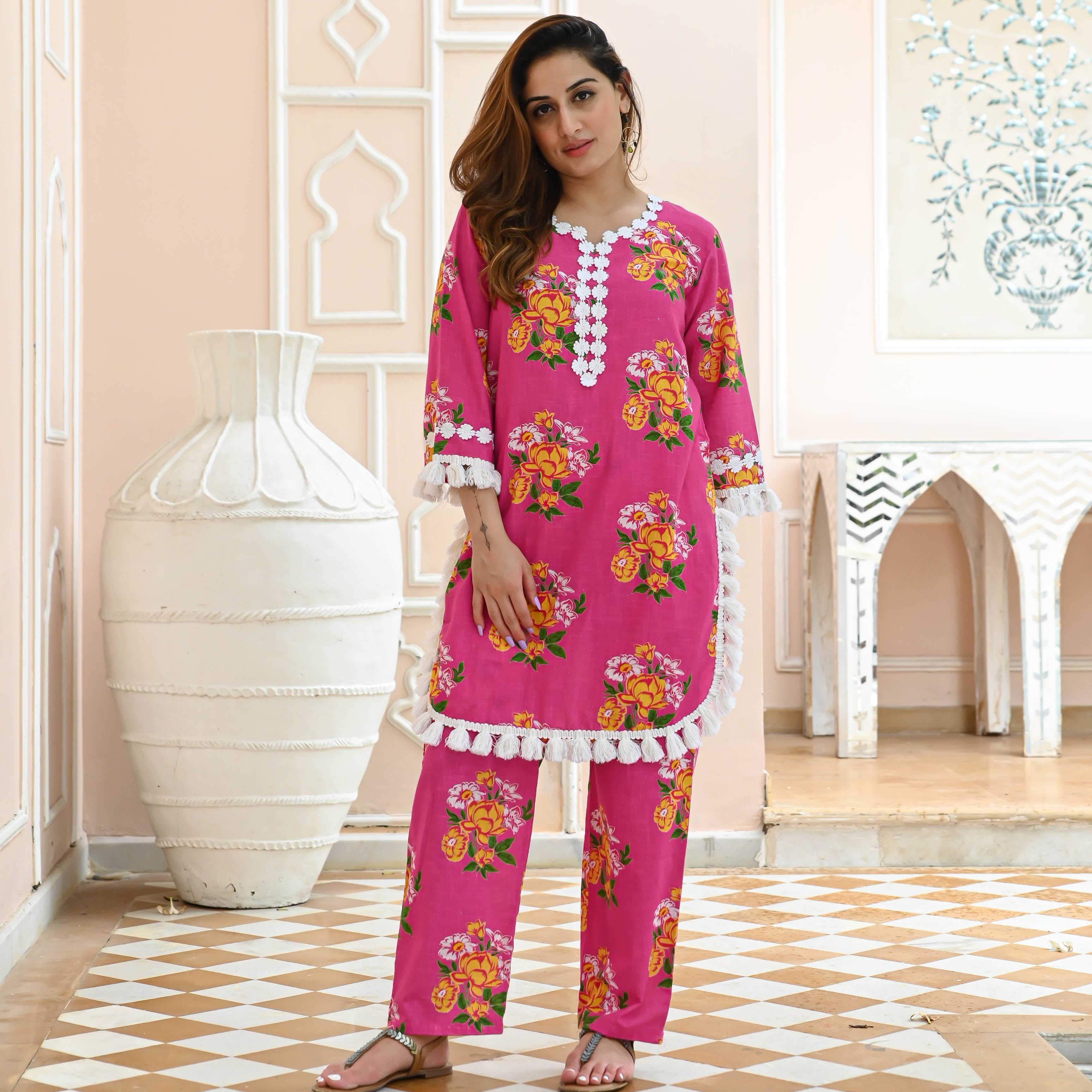 Charlotte Charm Soft Pink Designer Cotton Co-ord Set For Women Online