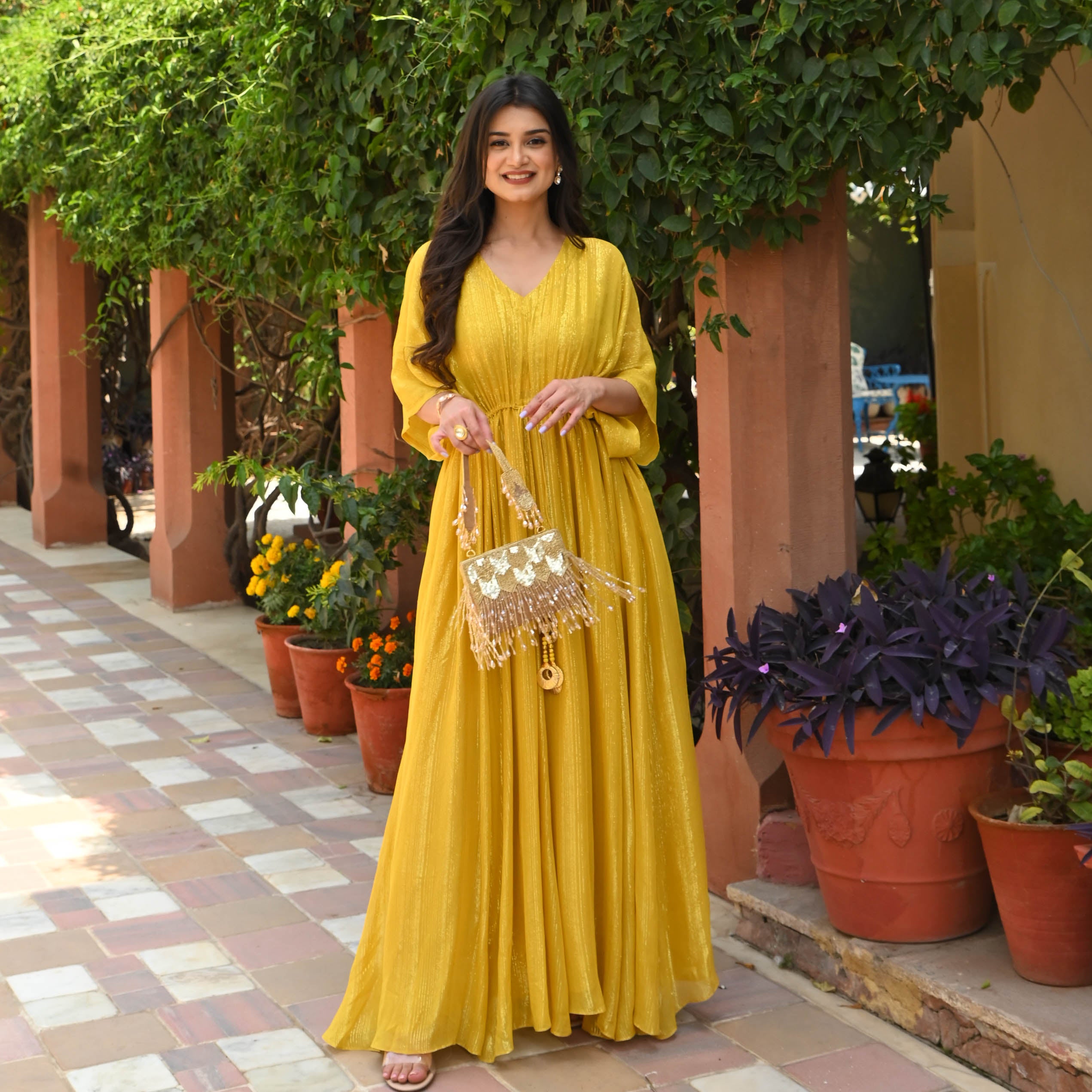 Stunning Yellow Embroidered Pure Georgette Designer Gown