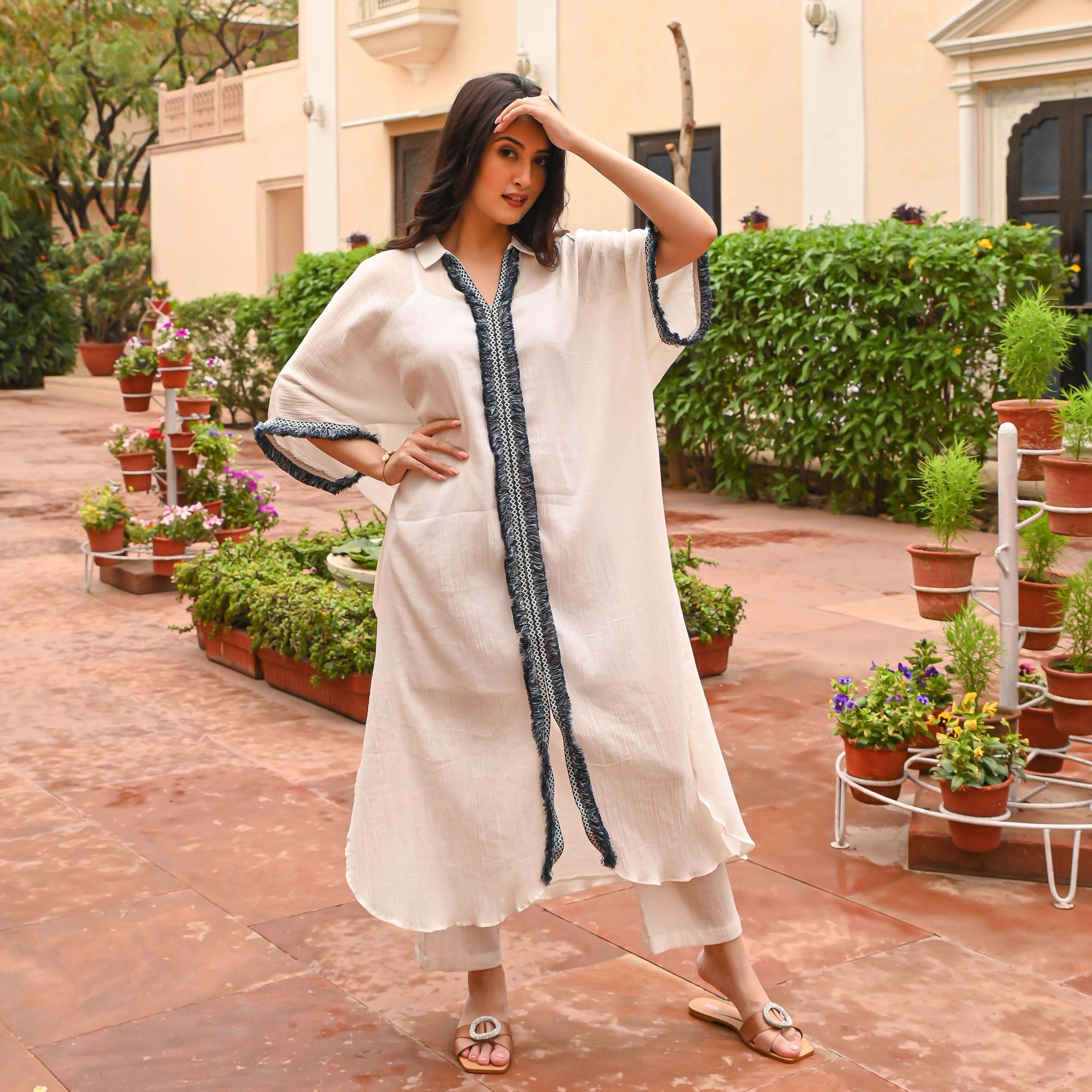 Bunaai Cotton White Kurta & Pants for Women Online