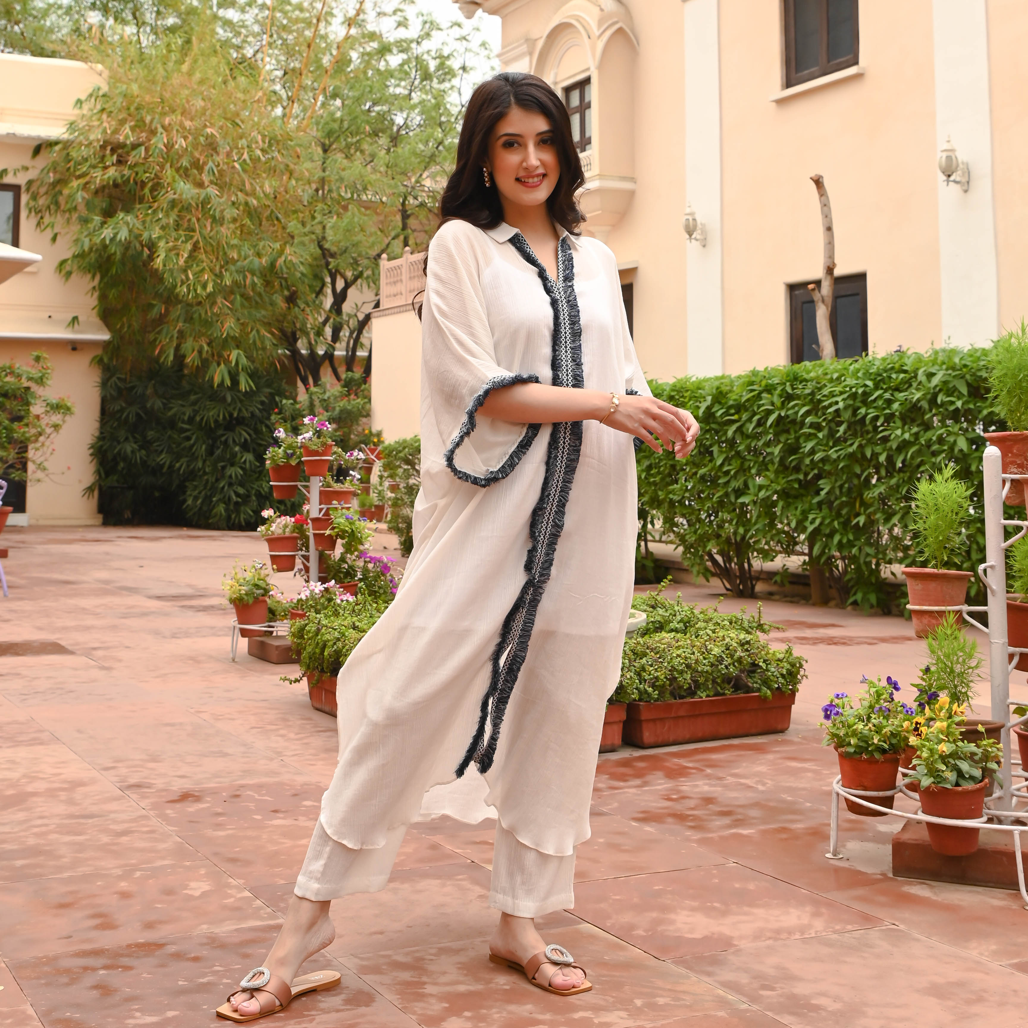 Bunaai Cotton White Kurta & Pants for Women Online