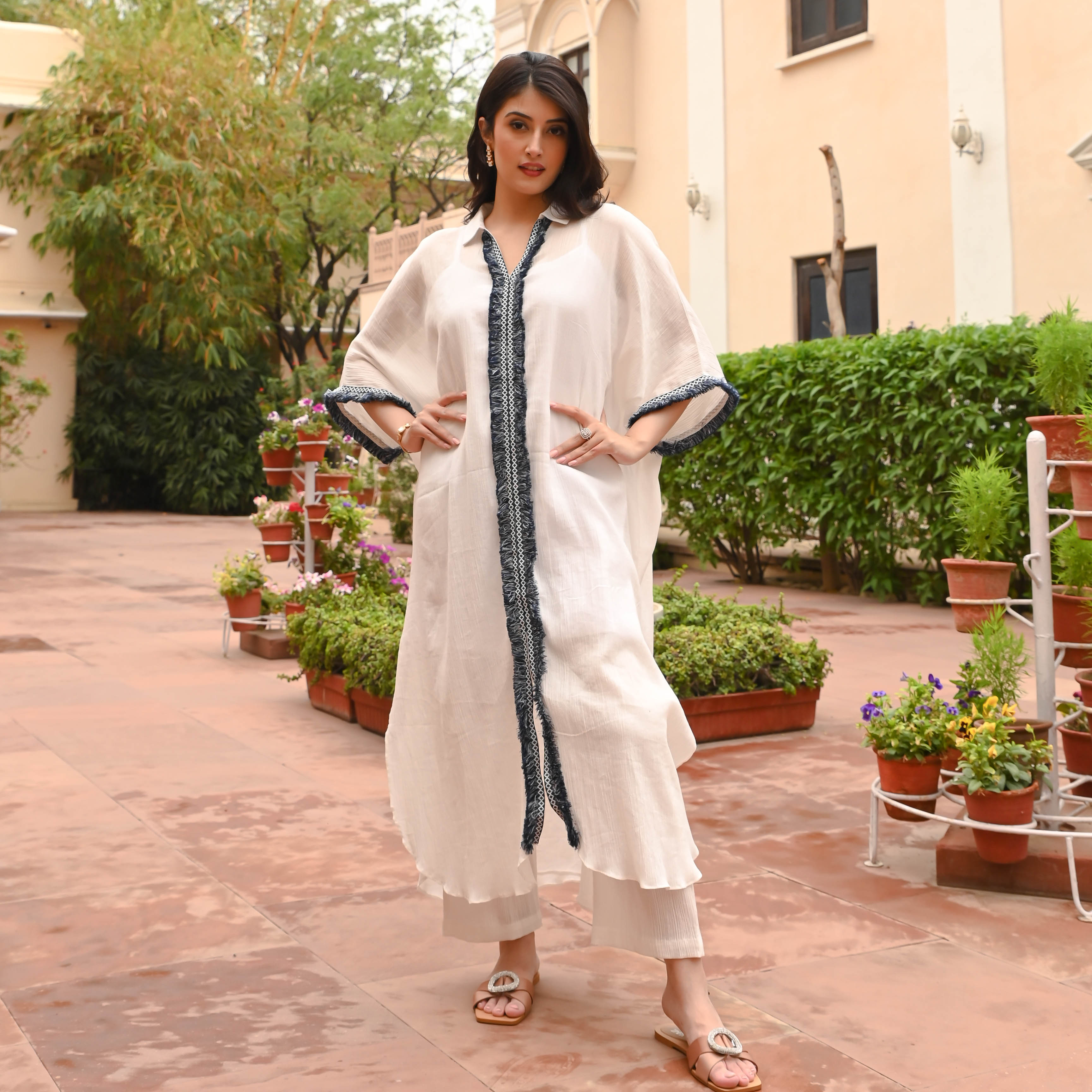 Bunaai Cotton White Kurta & Pants for Women Online