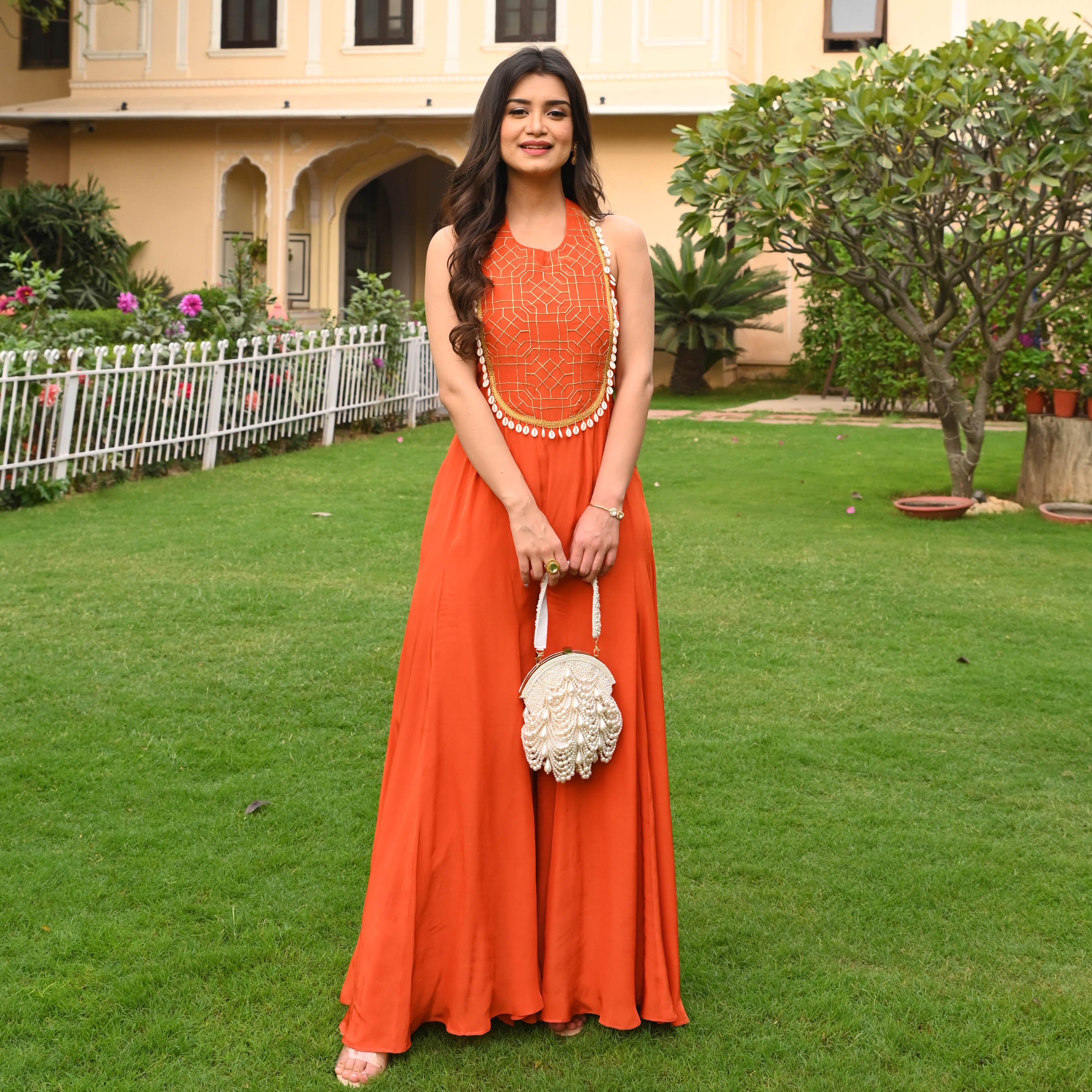 Orange Embroidered Silk Sleeveless Jumpsuit For Women Online