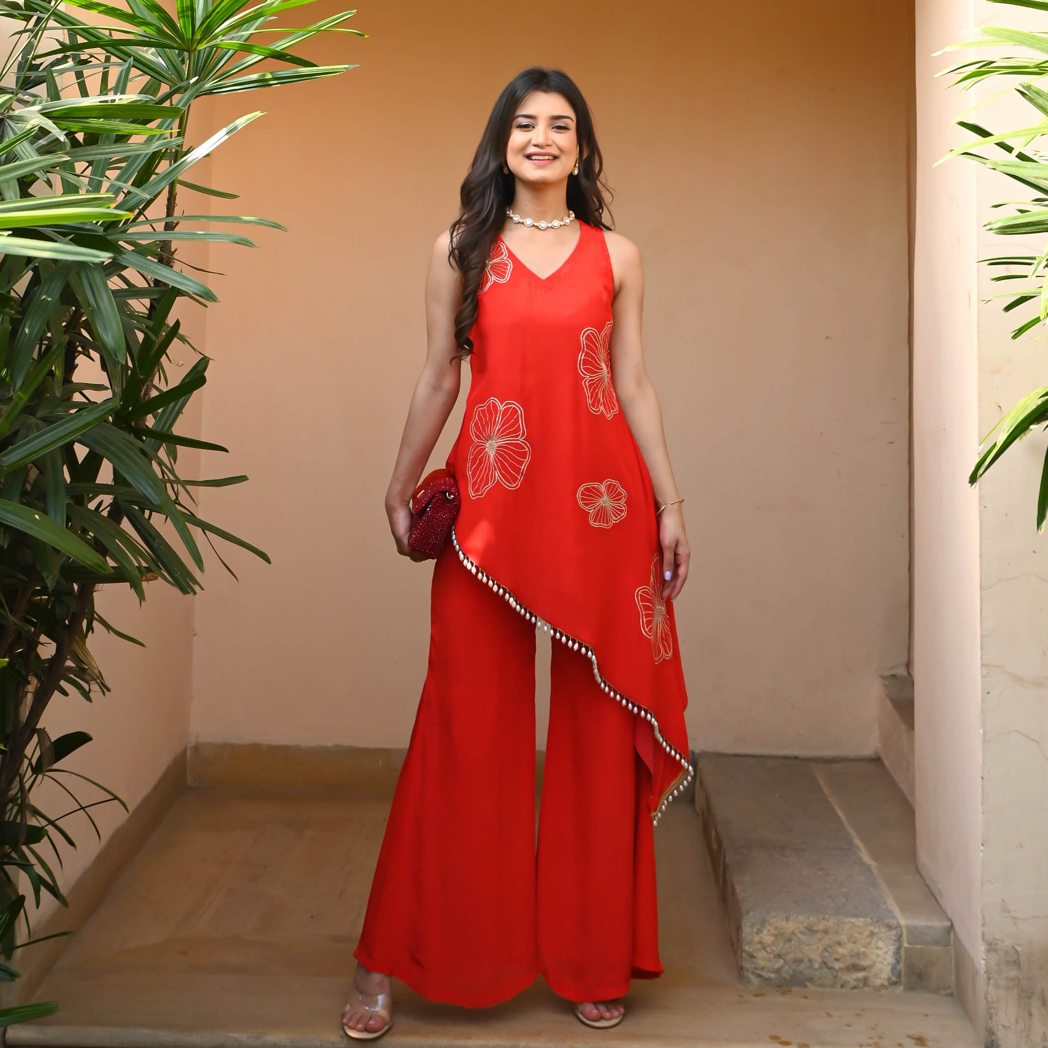 Graceful Stitches Red Silk Co-ord Set For Women Online