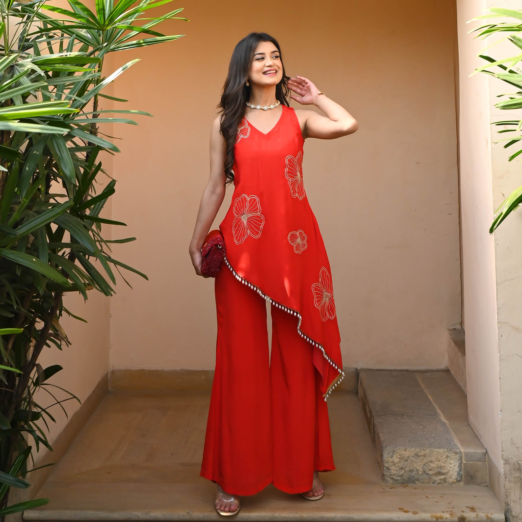 Graceful Stitches Red Silk Co-ord Set For Women Online