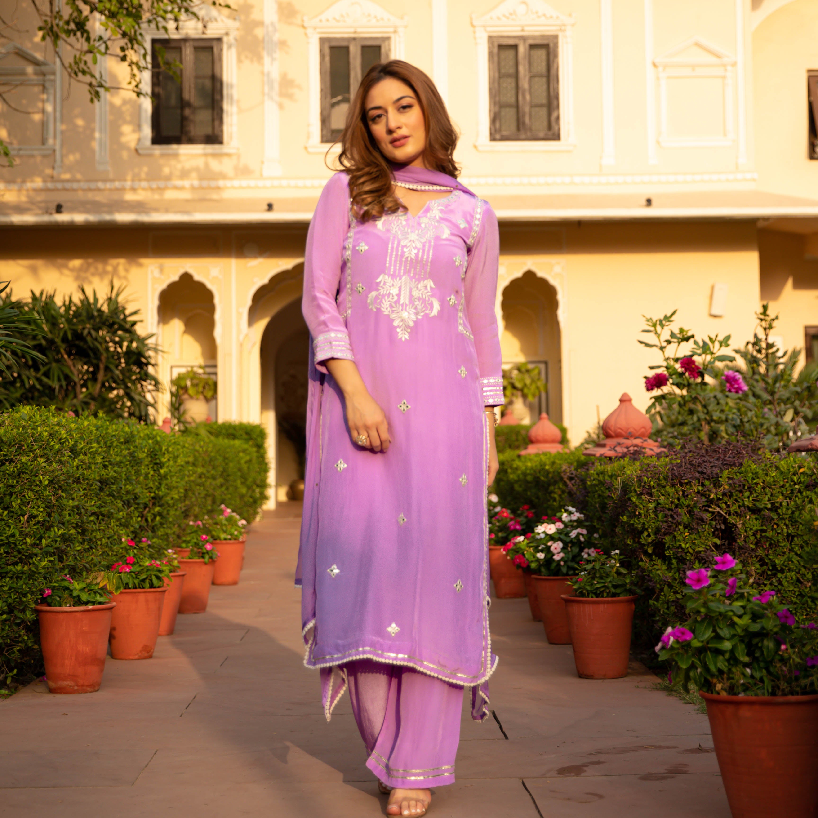 Pastel White Embroidered Kurta Set For Women Online