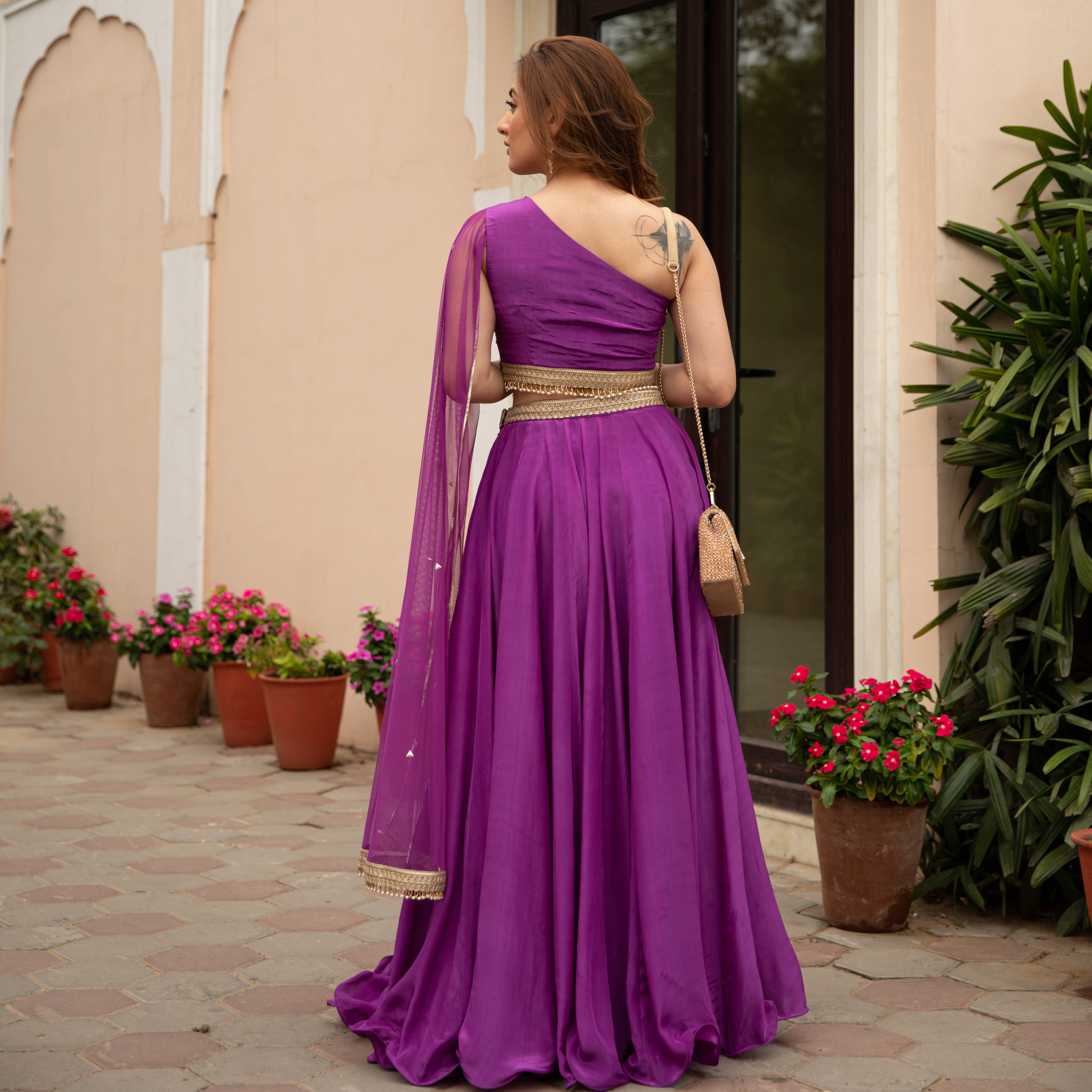 Purple Embroidered Lehenga Set for Women Online