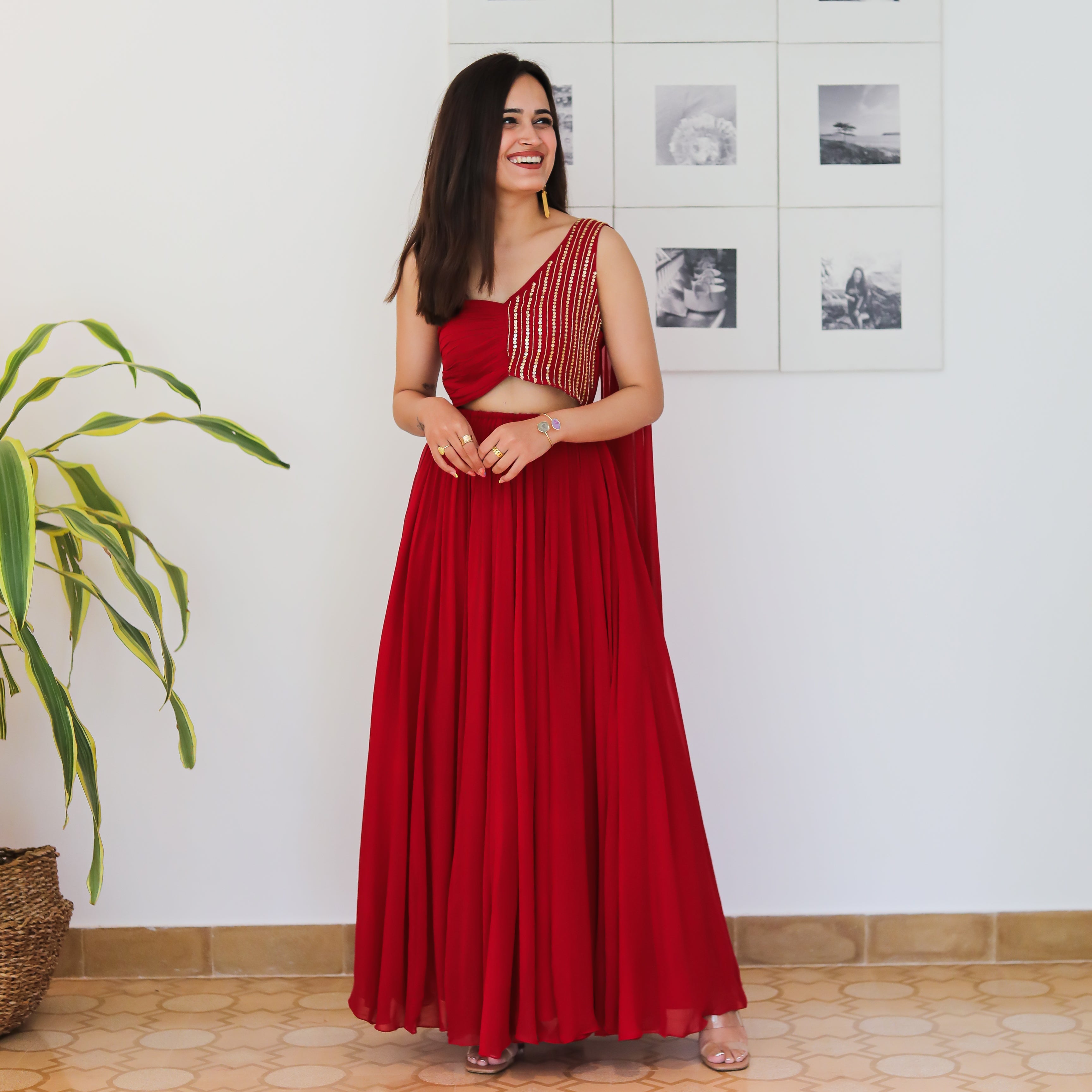 Barberry Georgette Red Designer Long Dress For Women Online