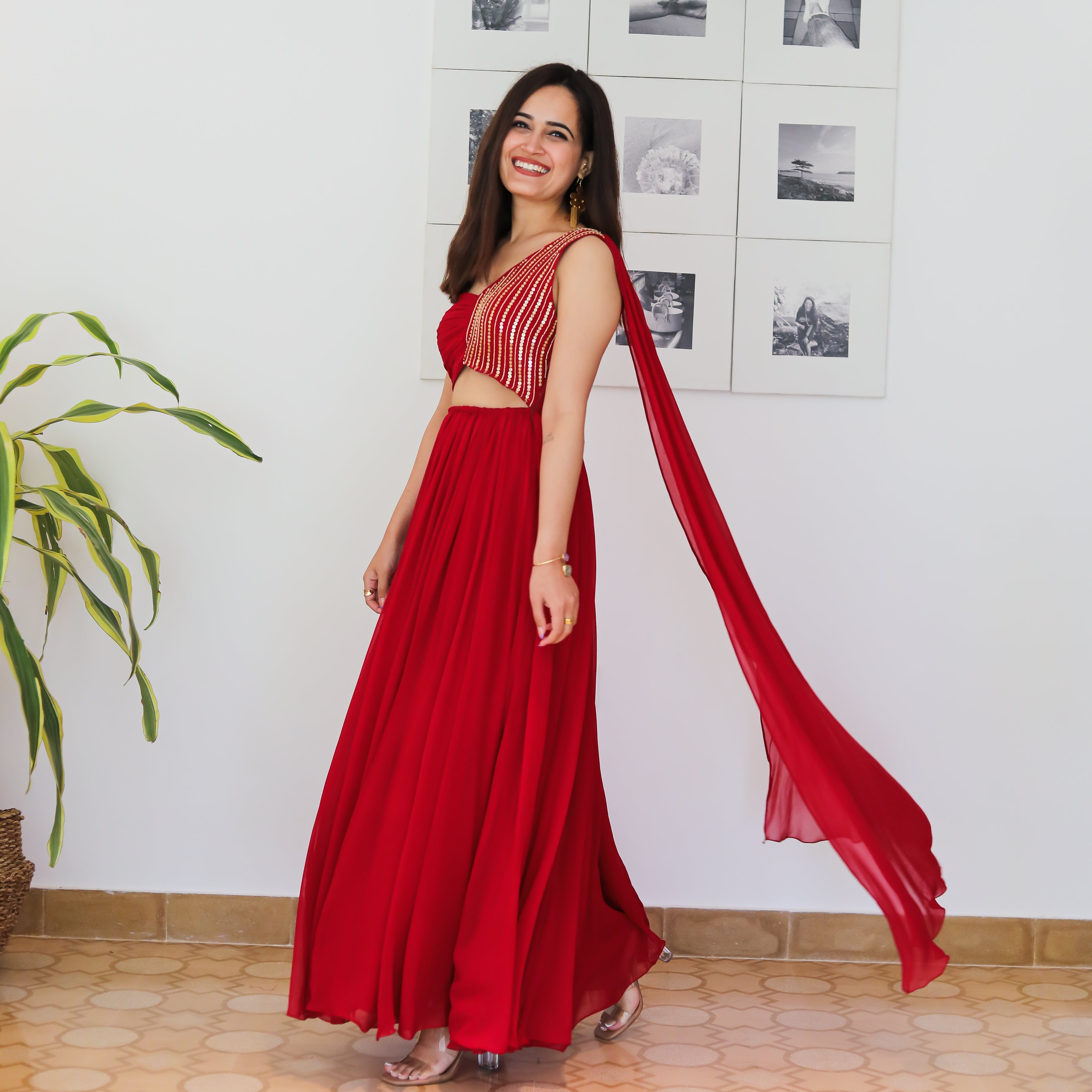 Barberry Georgette Red Designer Long Dress For Women Online