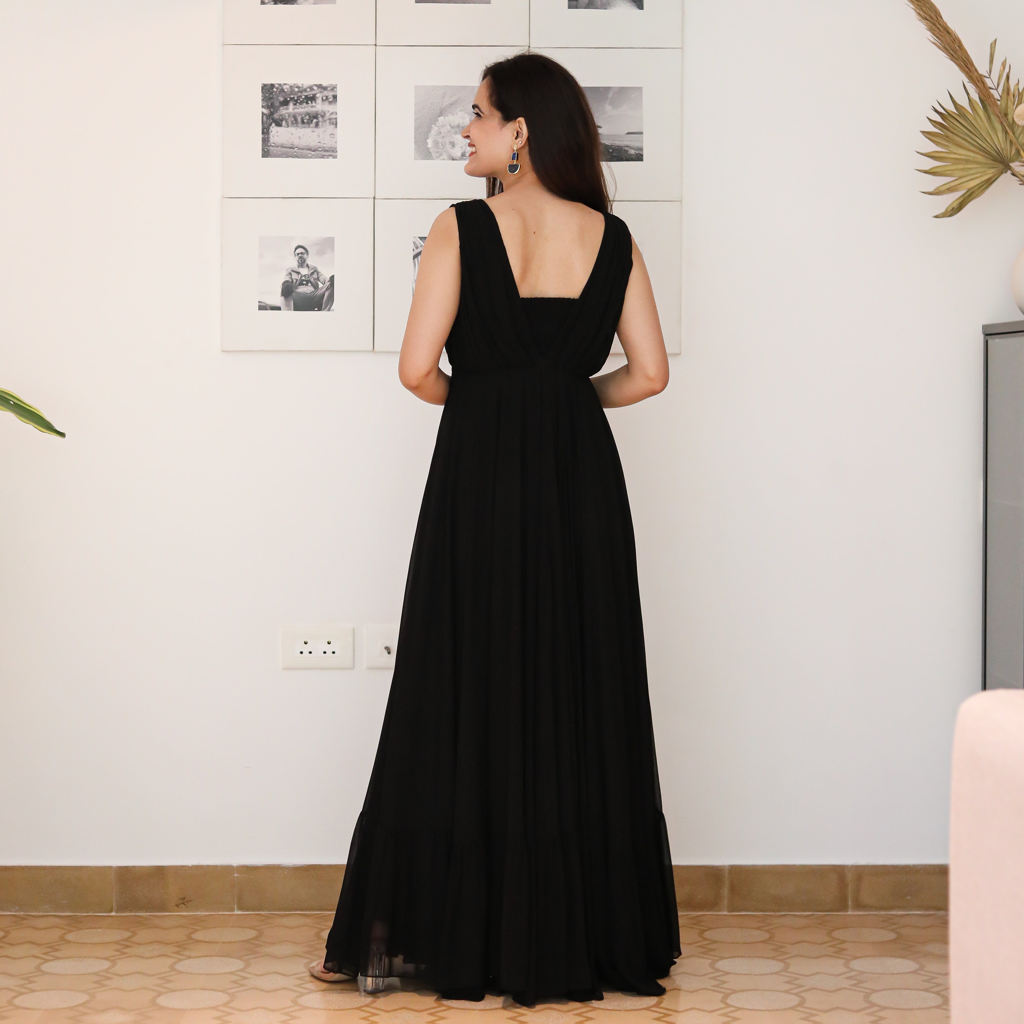 Georgette Black Long Dress with Sequin work