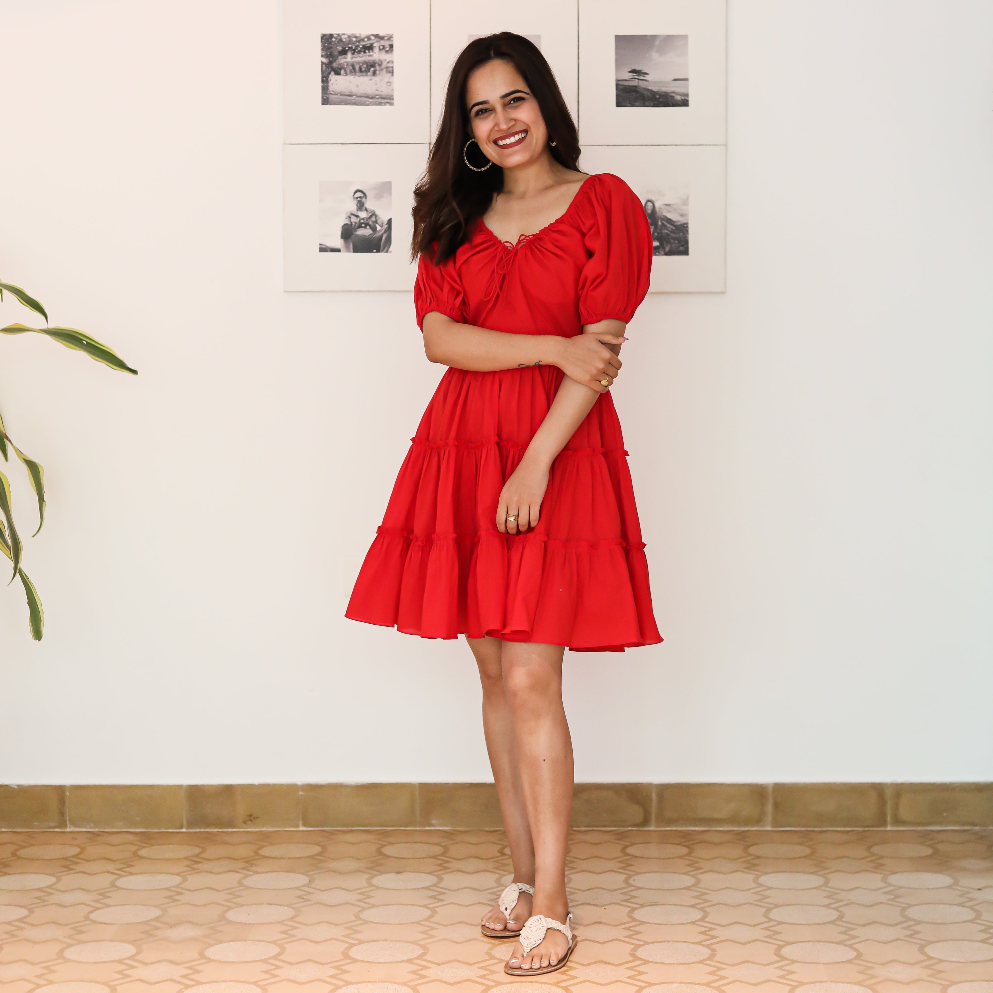 Berry Tier Red Designer Short Dress For Women Online