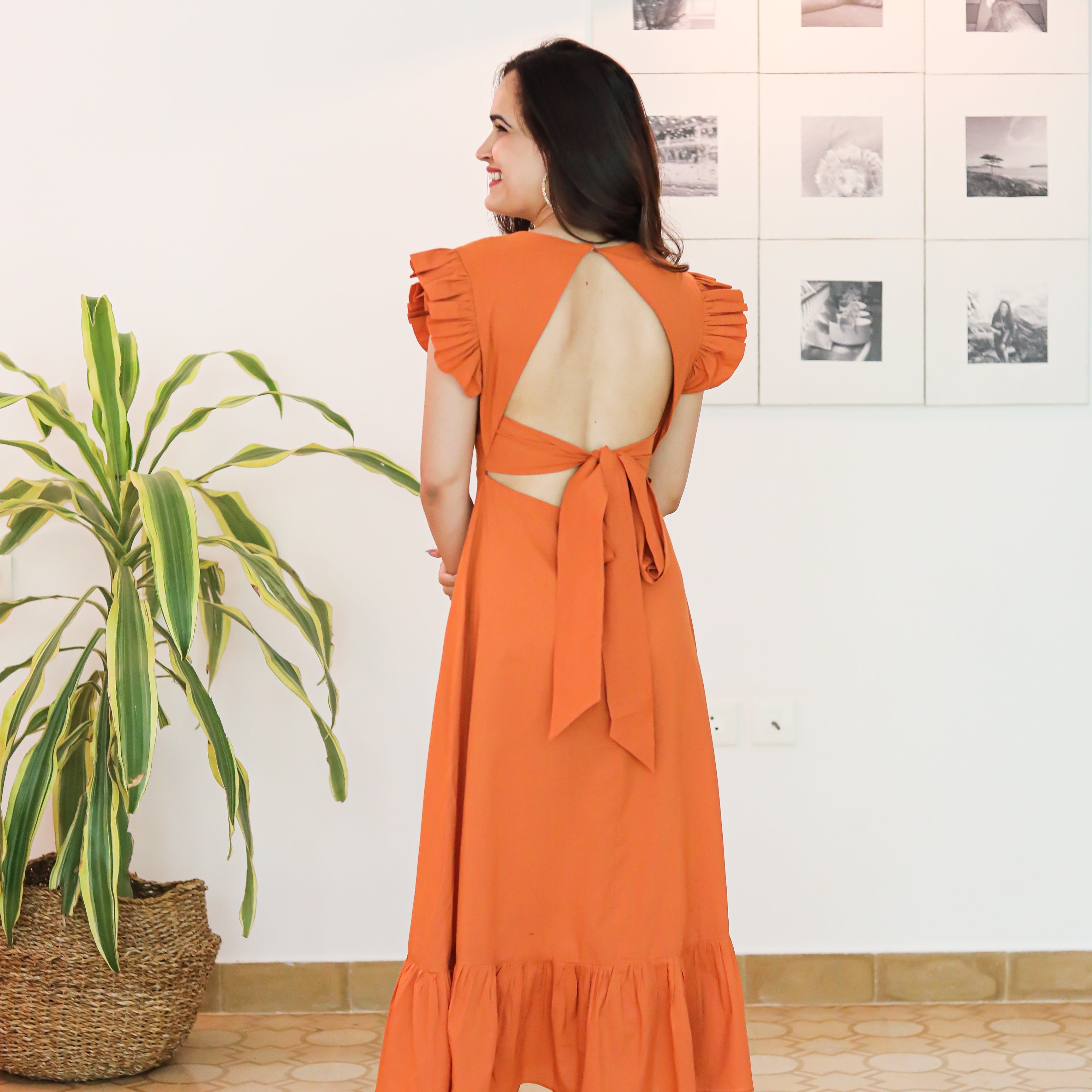 Orange Backless Midi Dress