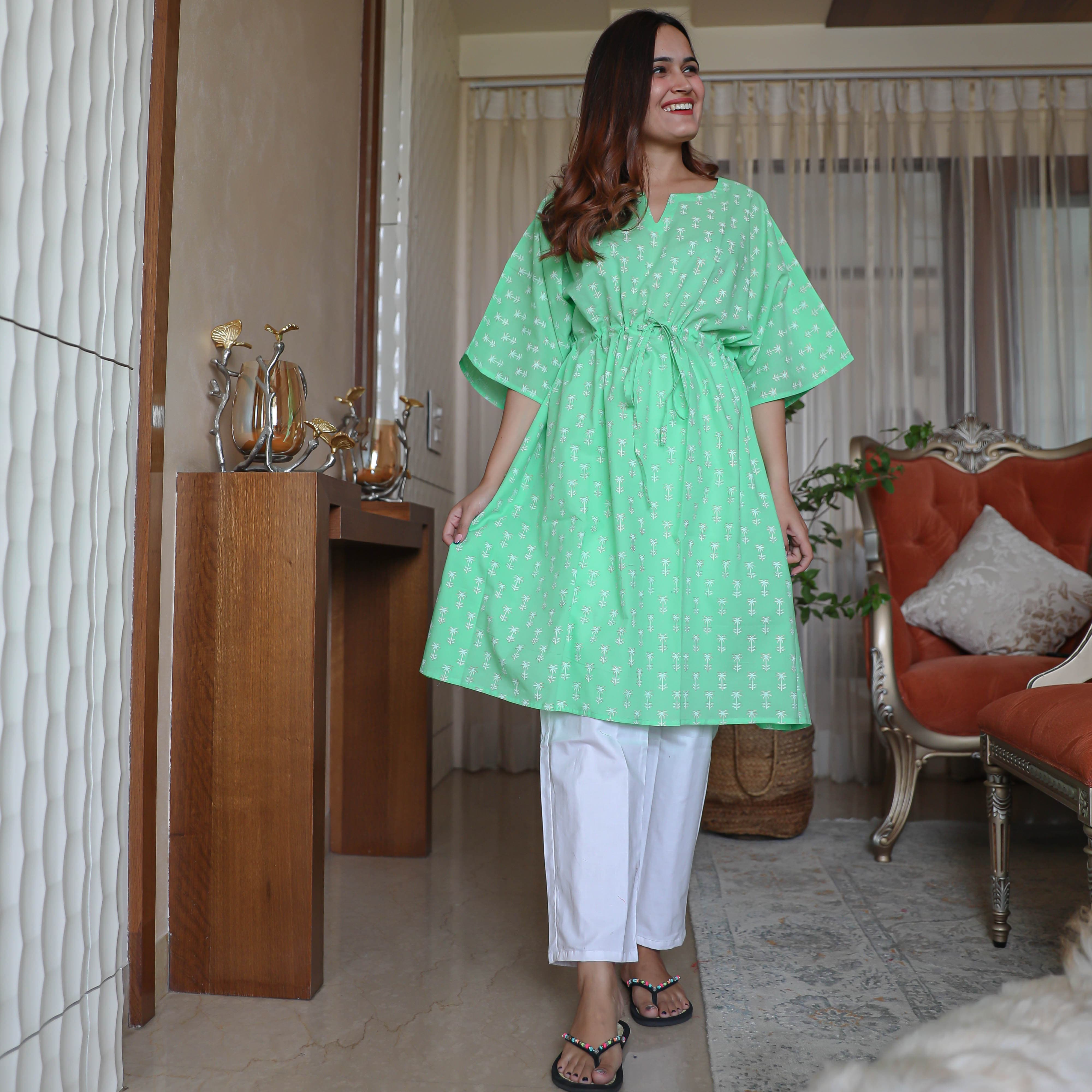 White Green Kaftan Set