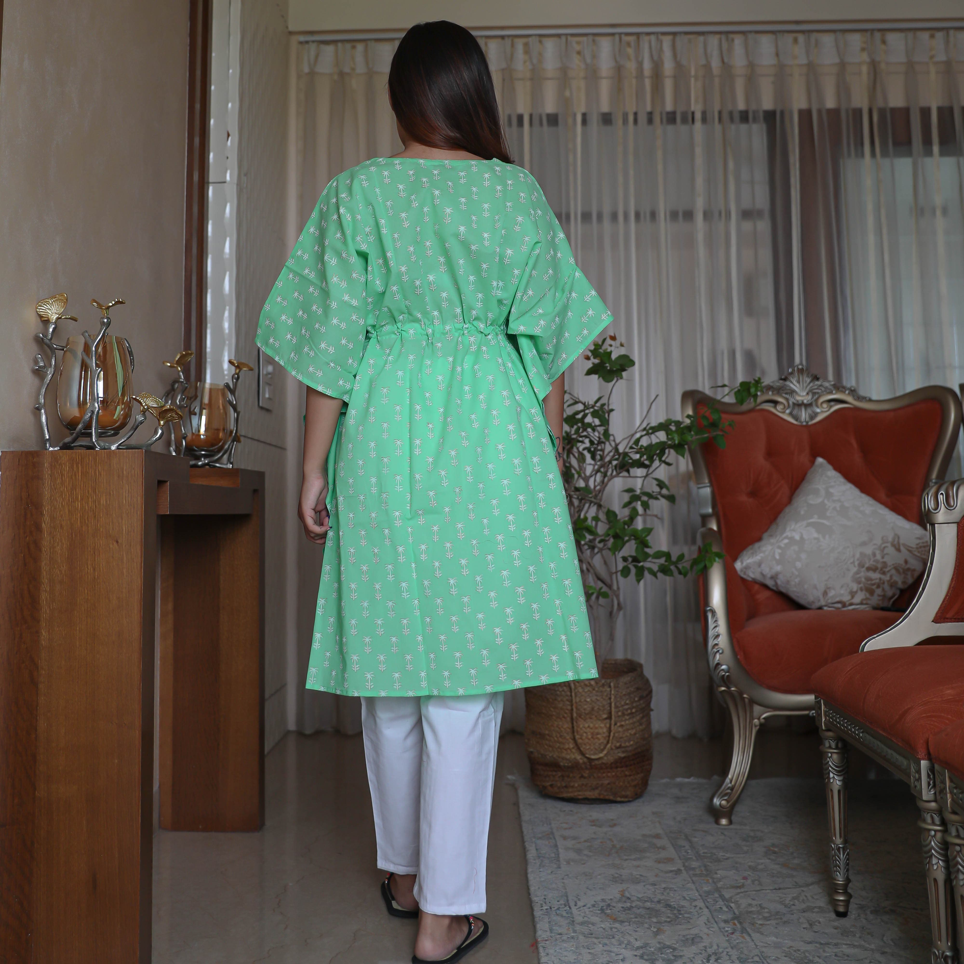 White Green Kaftan Set