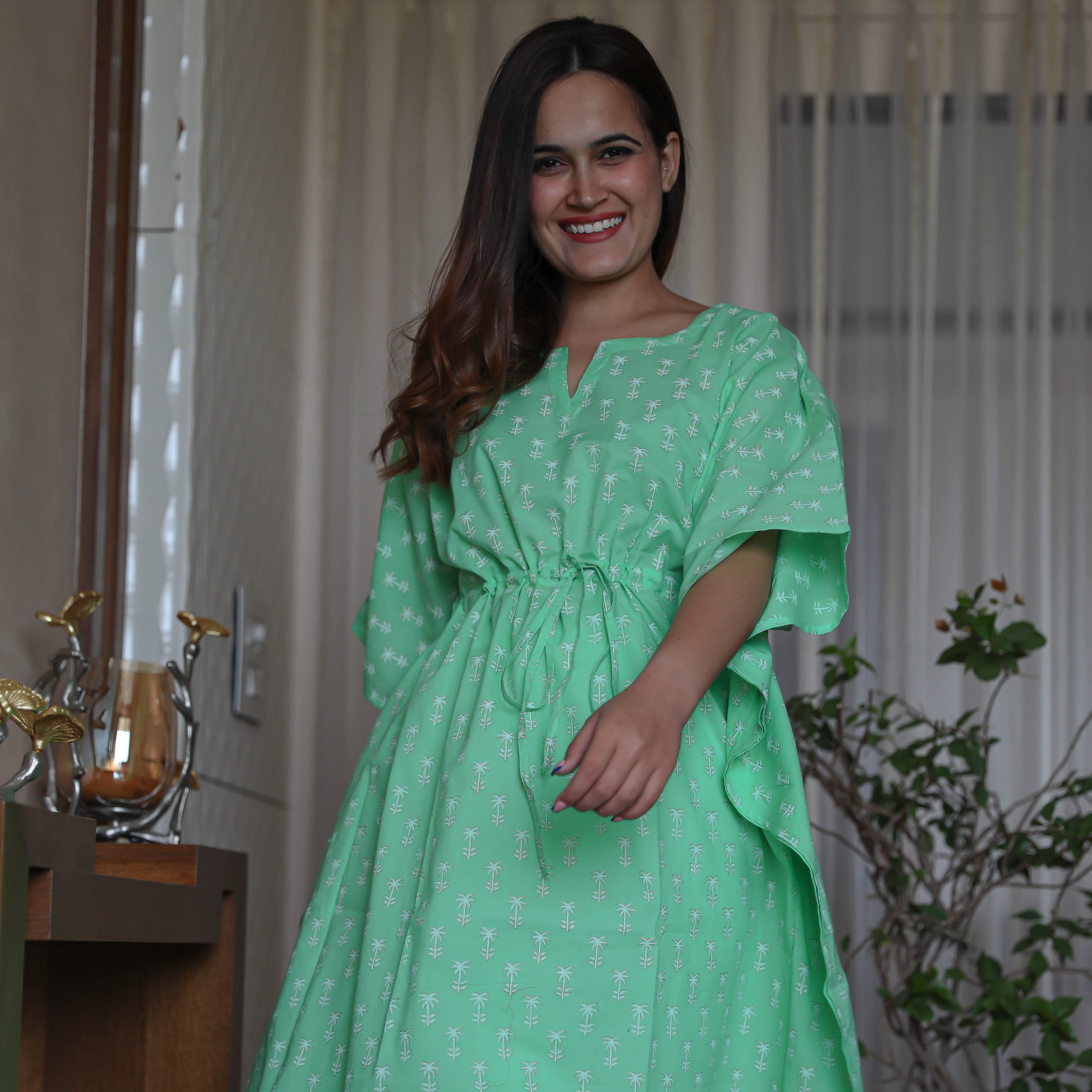 White Green Kaftan Summer Night Suits For Women Online 
