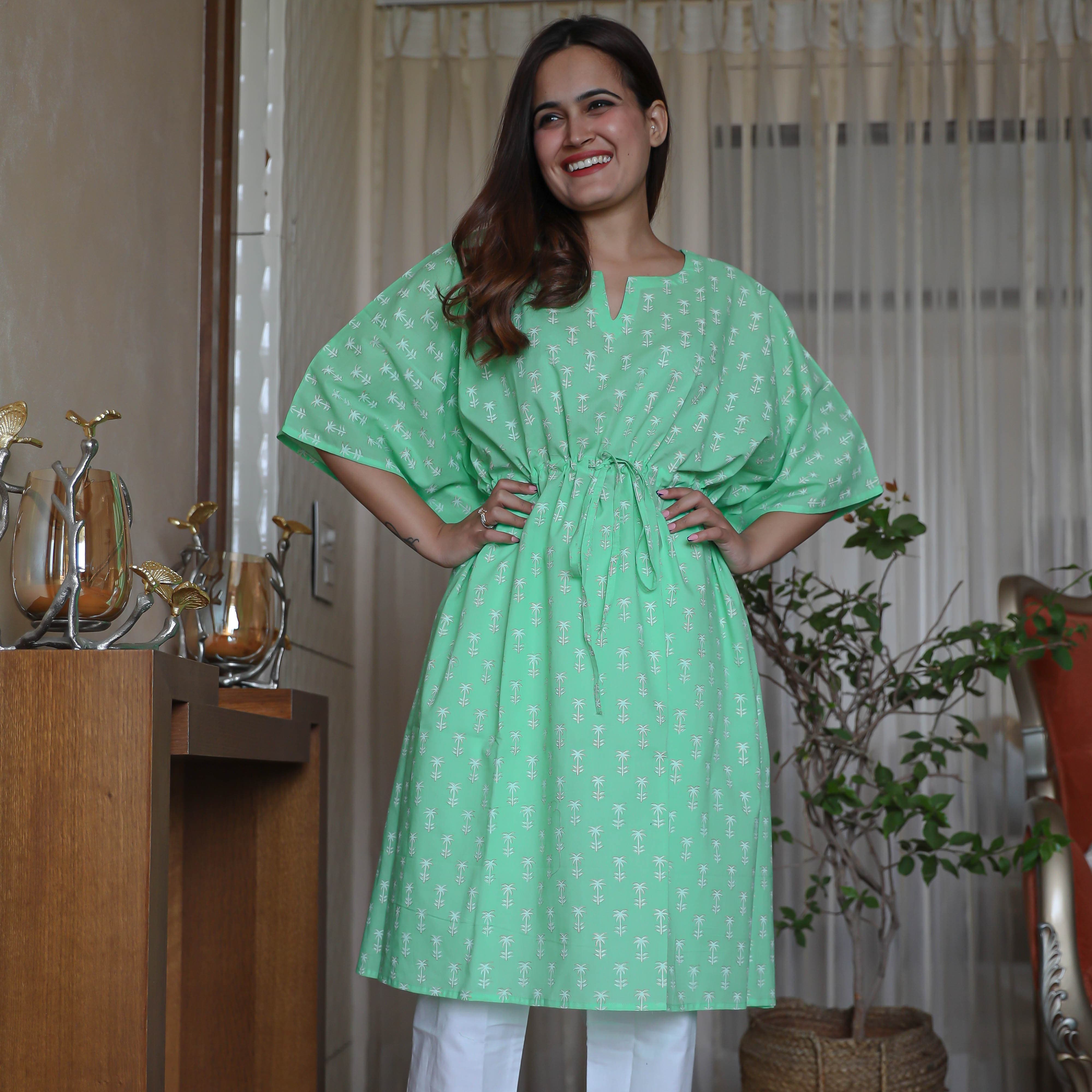White Green Kaftan Set