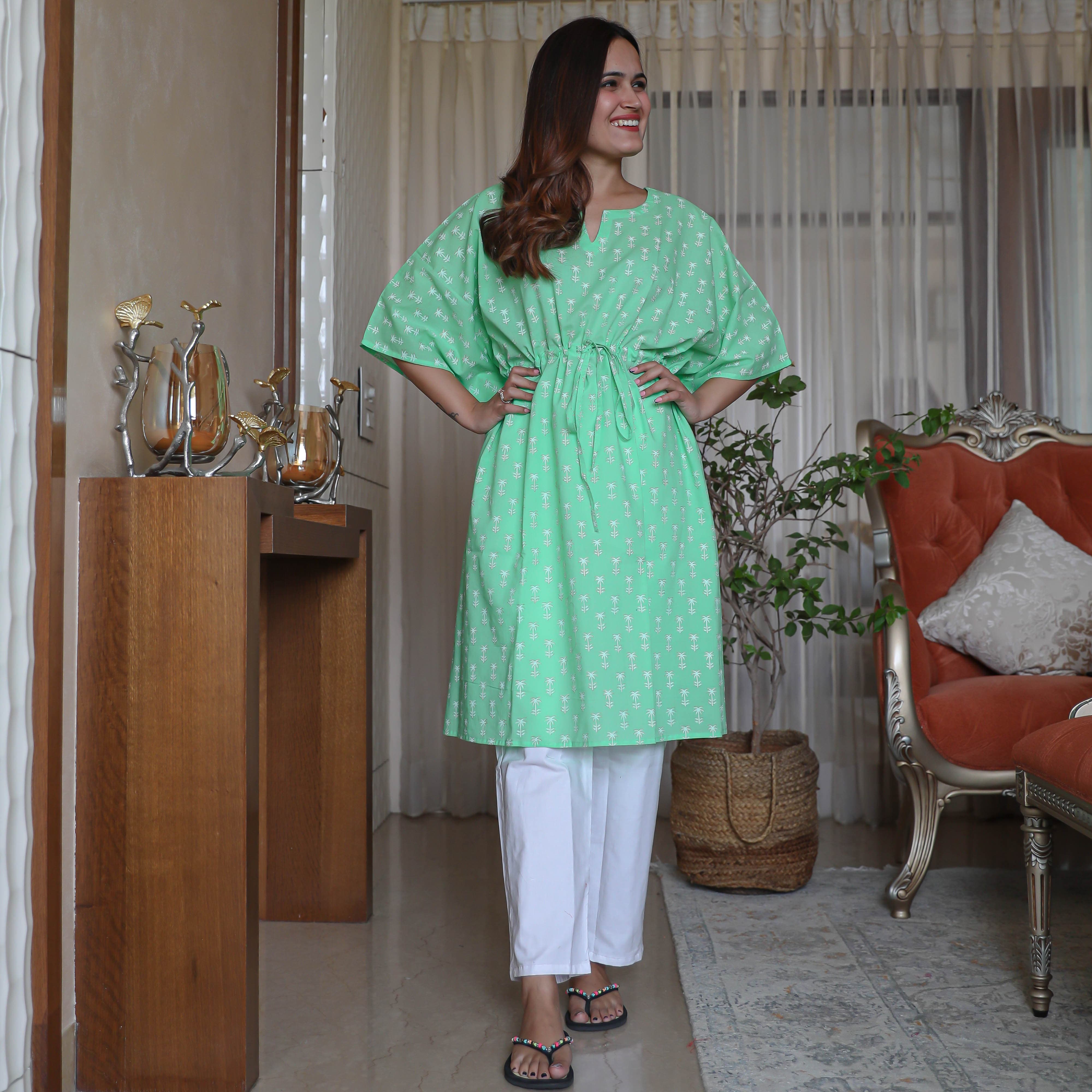 White Green Kaftan Set