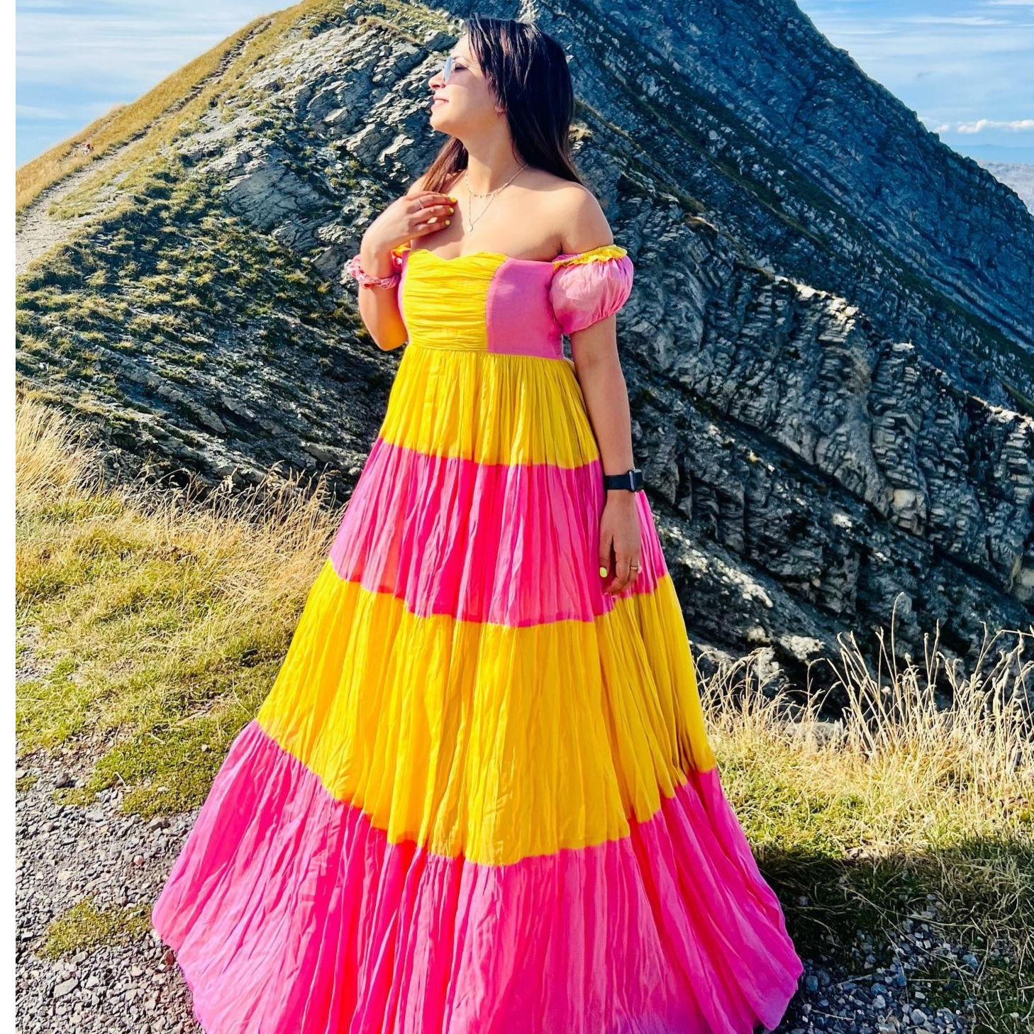 Amelia Pink Yellow Maxi Dress