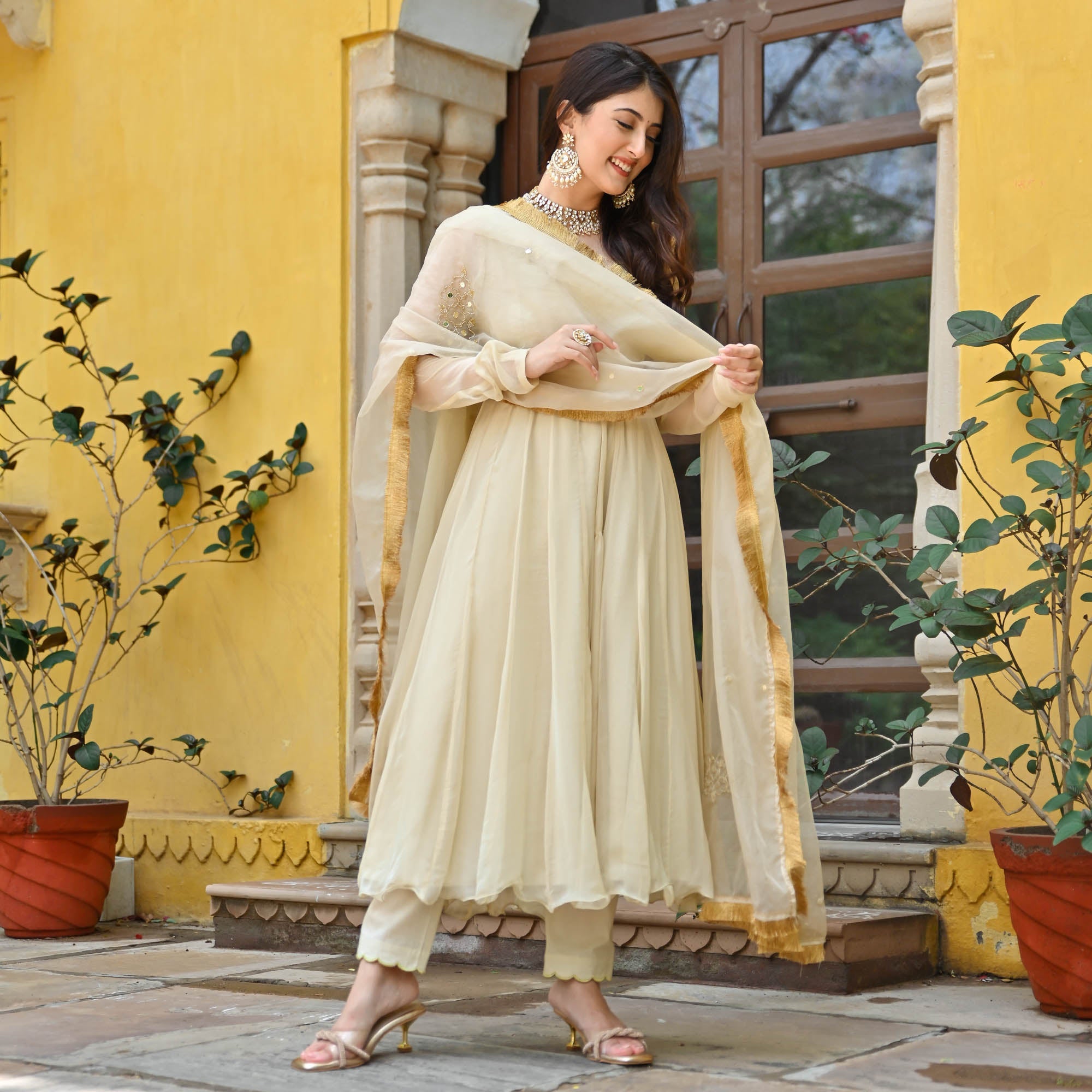 Off white Anarkali Suit Set for Women Online