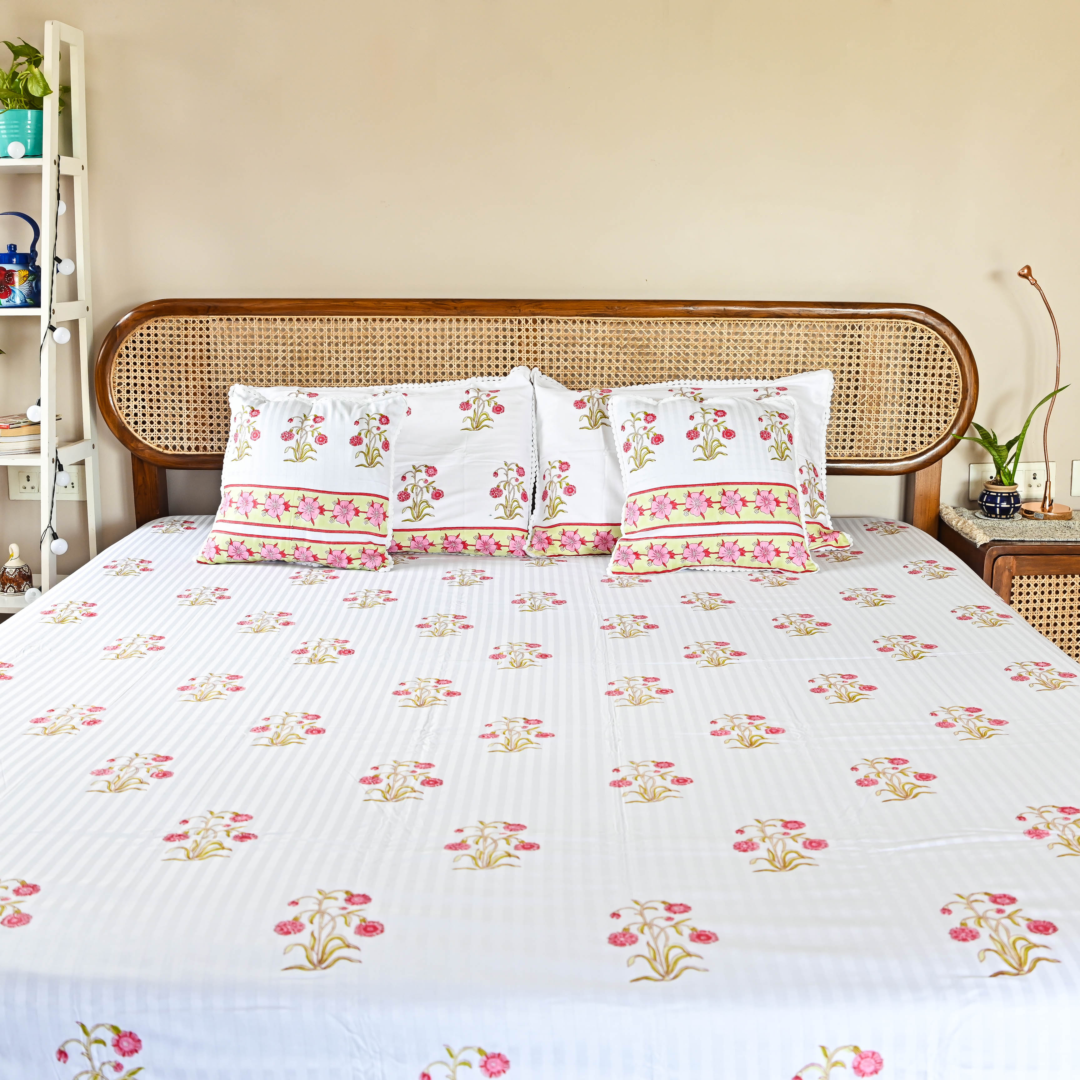 Serene Floral Handblock Printed Cotton Bedsheet Online