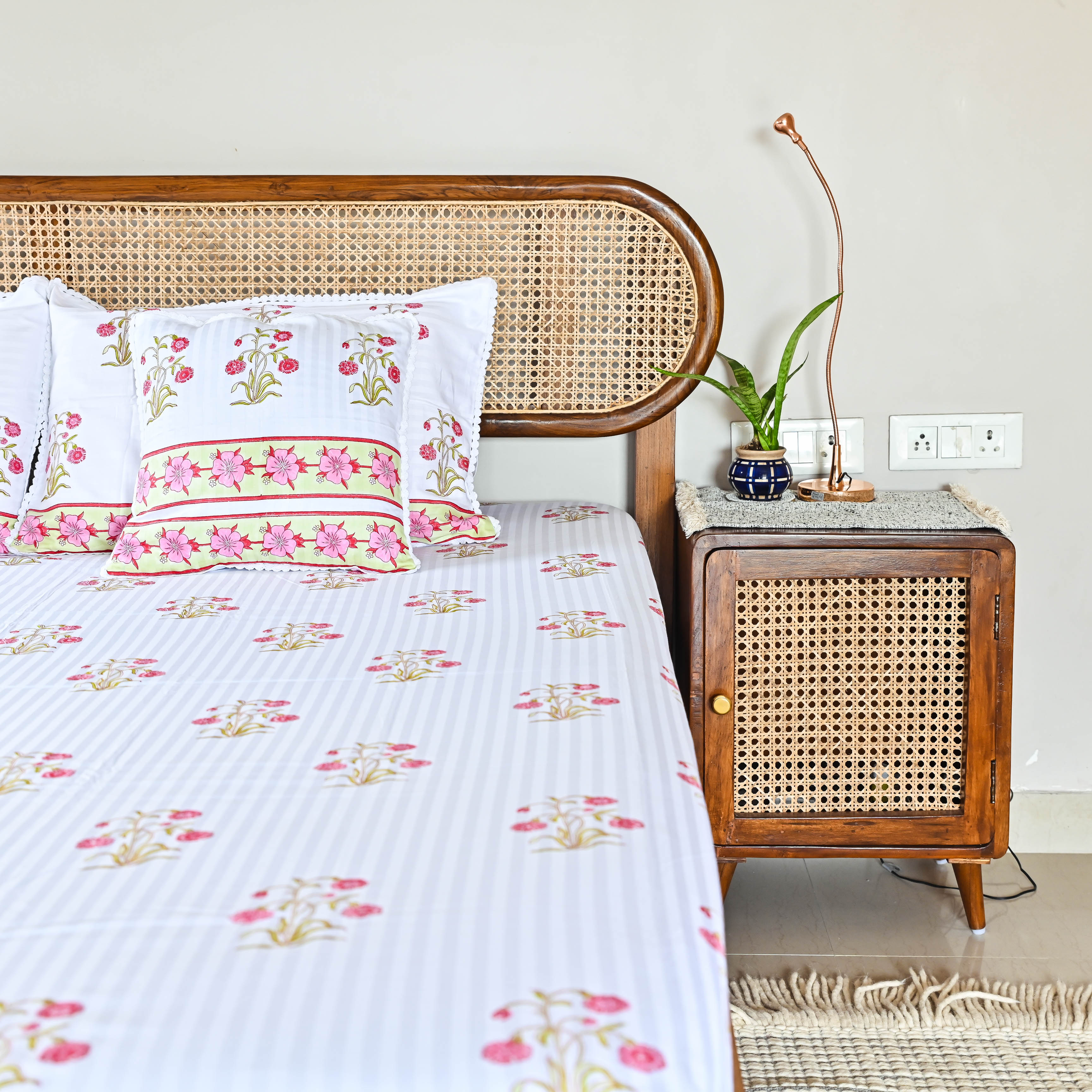 Serene Floral Handblock Printed Cotton Bedsheet Online