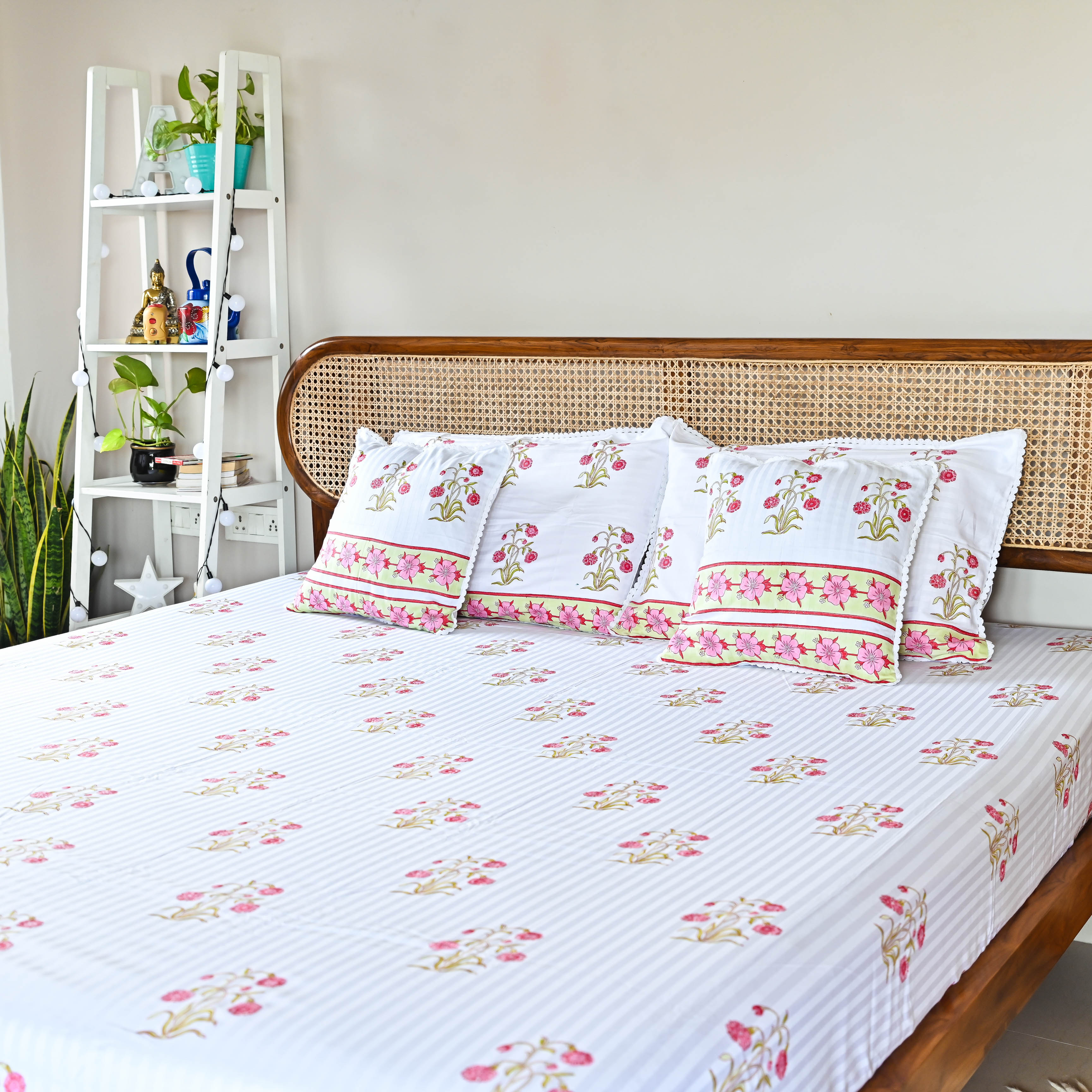 Floral Handblock printed Cotton Bedsheet