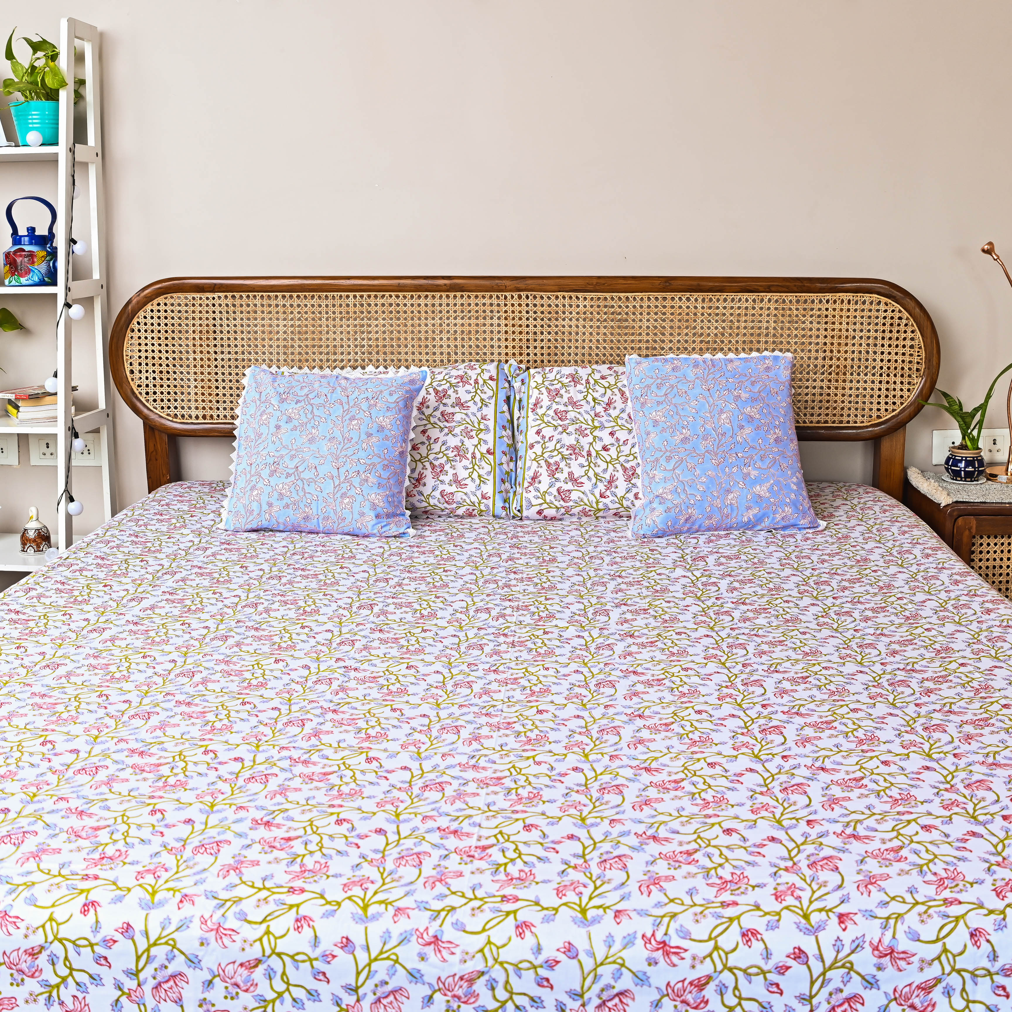 Happy Home Floral Handblock Printed Cotton Bedsheet Online