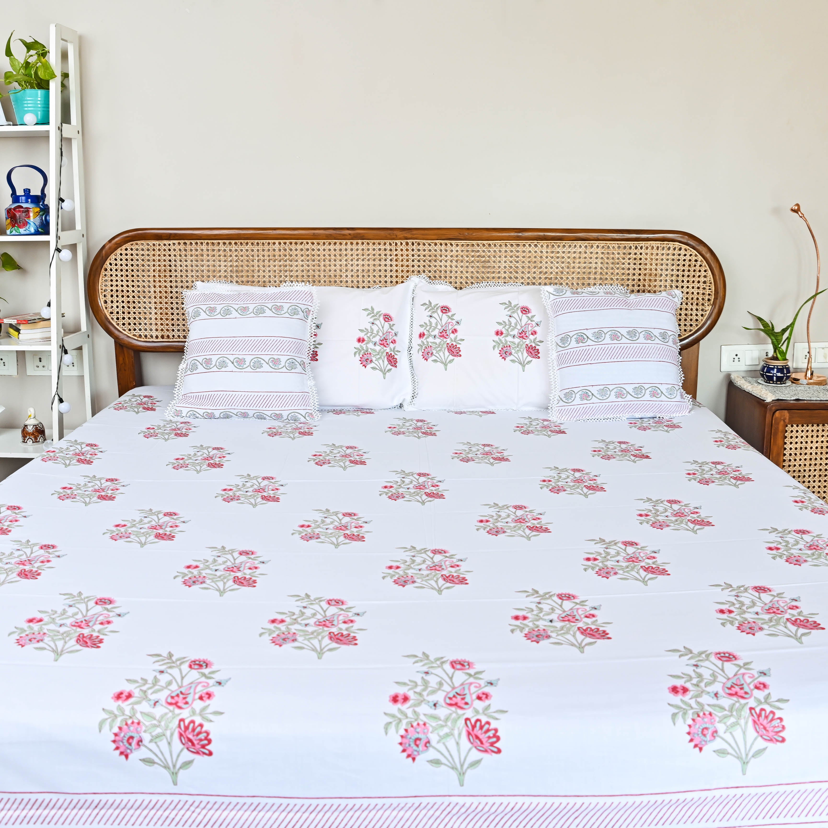 SpringStone Floral Handblock Printed Cotton Bedsheet Online