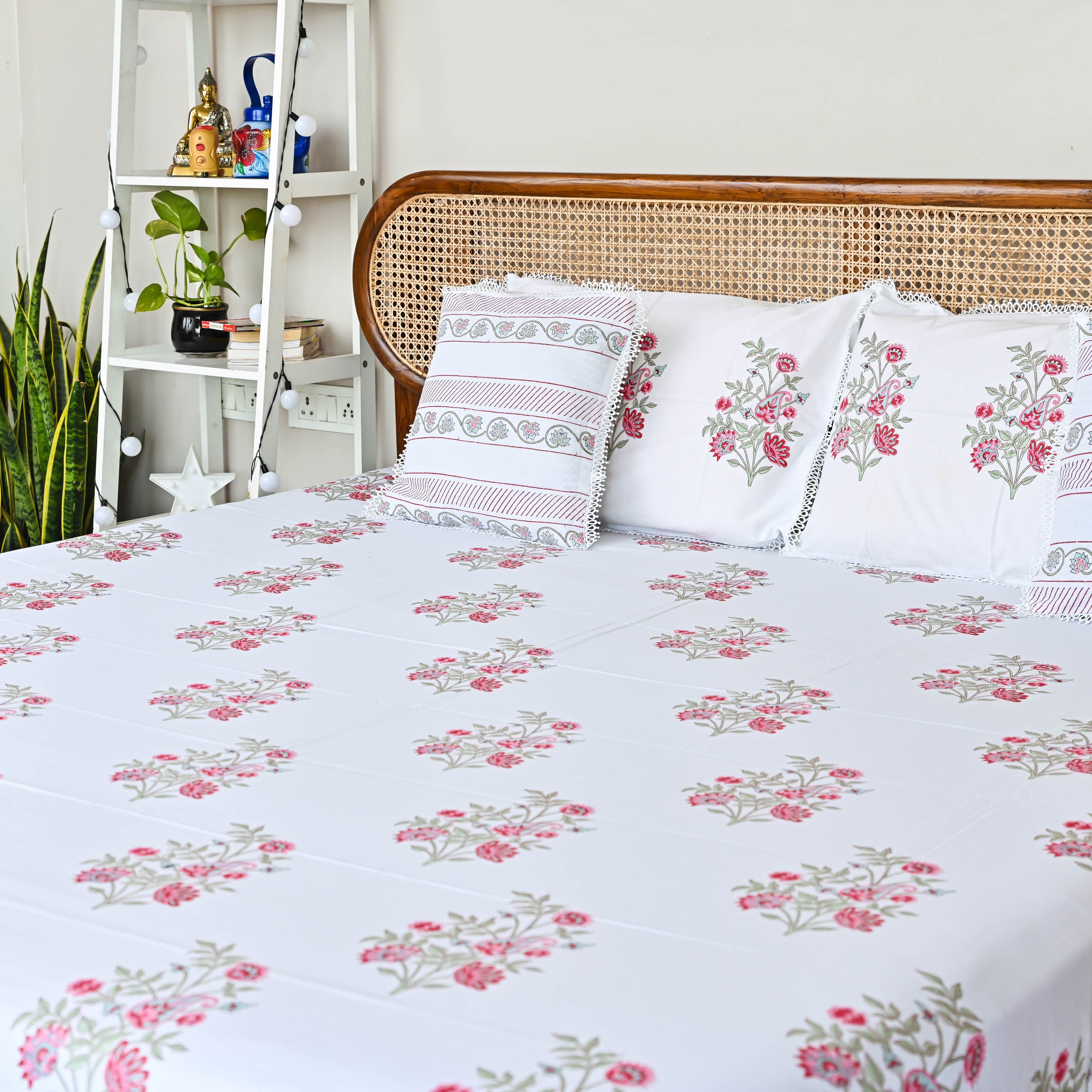 SpringStone Floral Handblock Printed Cotton Bedsheet Online