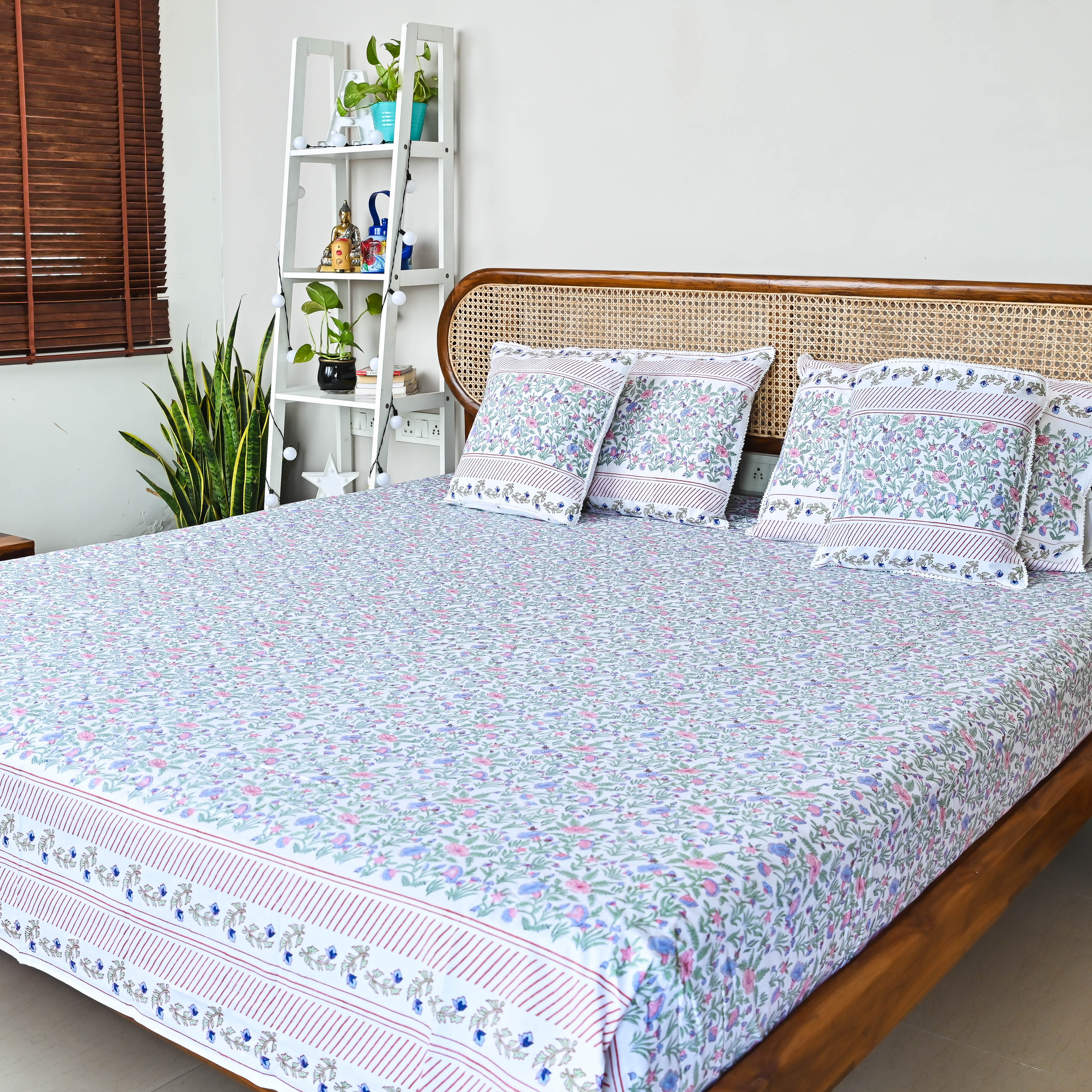 TumbleBerry Floral Handblock Printed Cotton Bedsheet Online