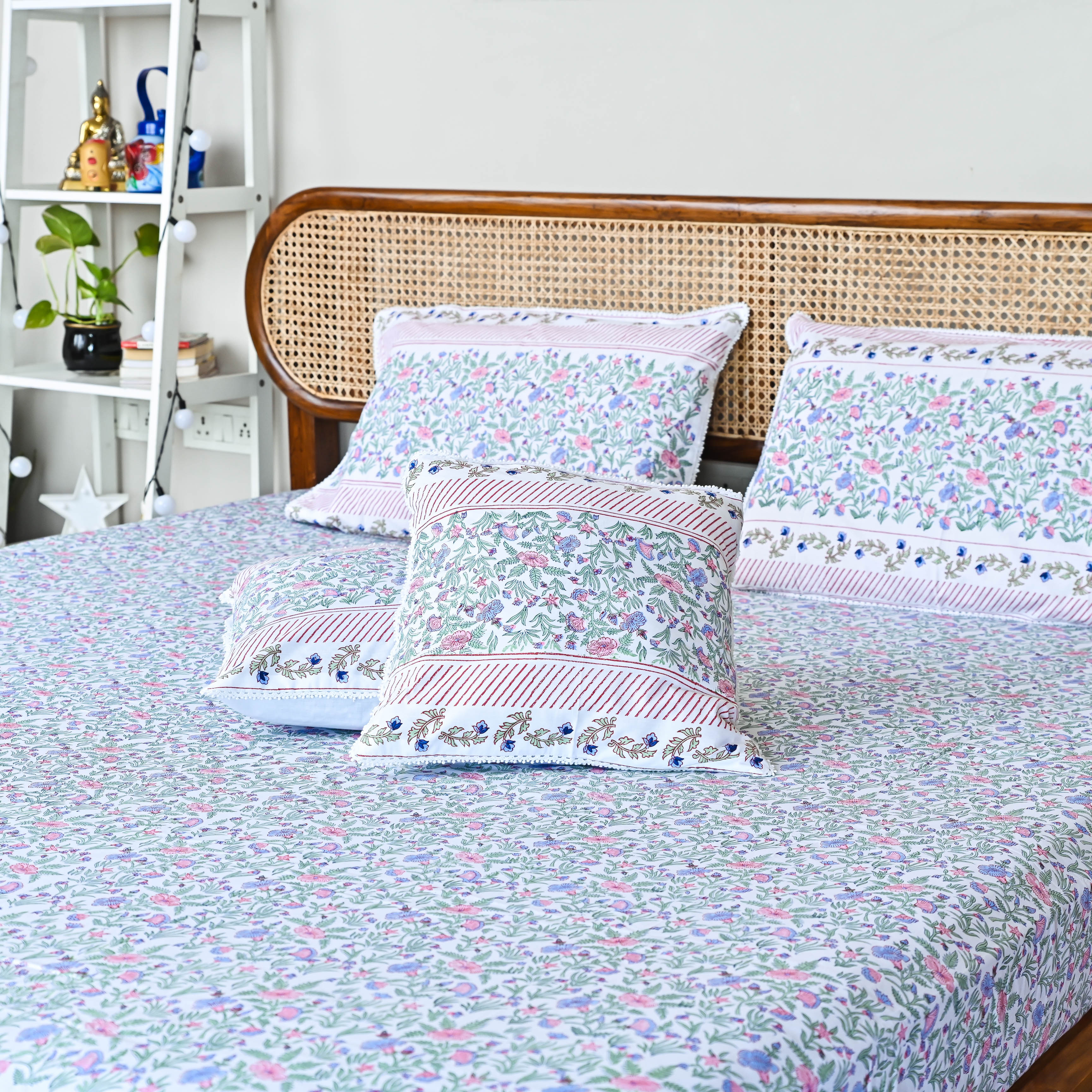 Blue Floral Handblock Printed Bedsheet