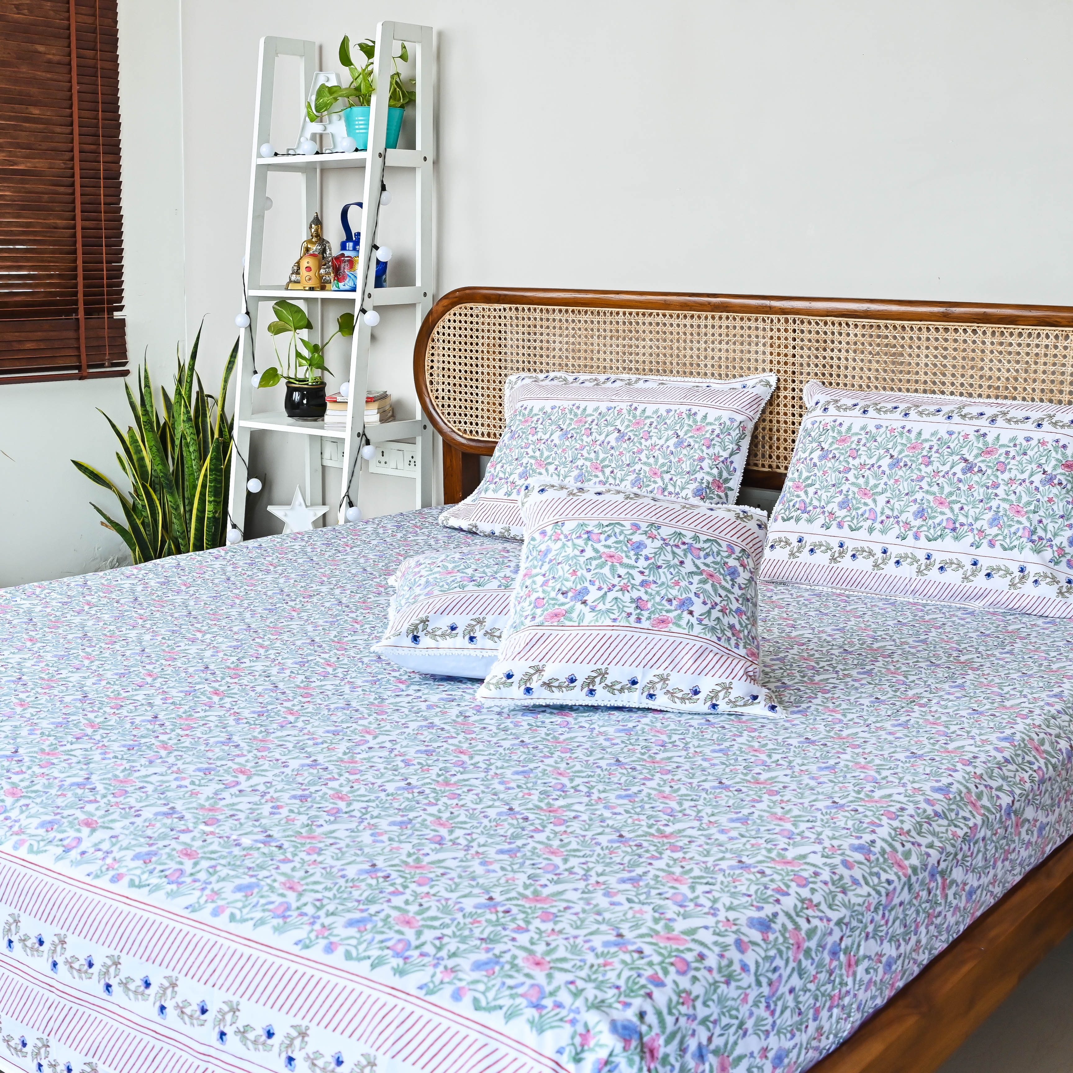 Blue Floral Handblock Printed Bedsheet