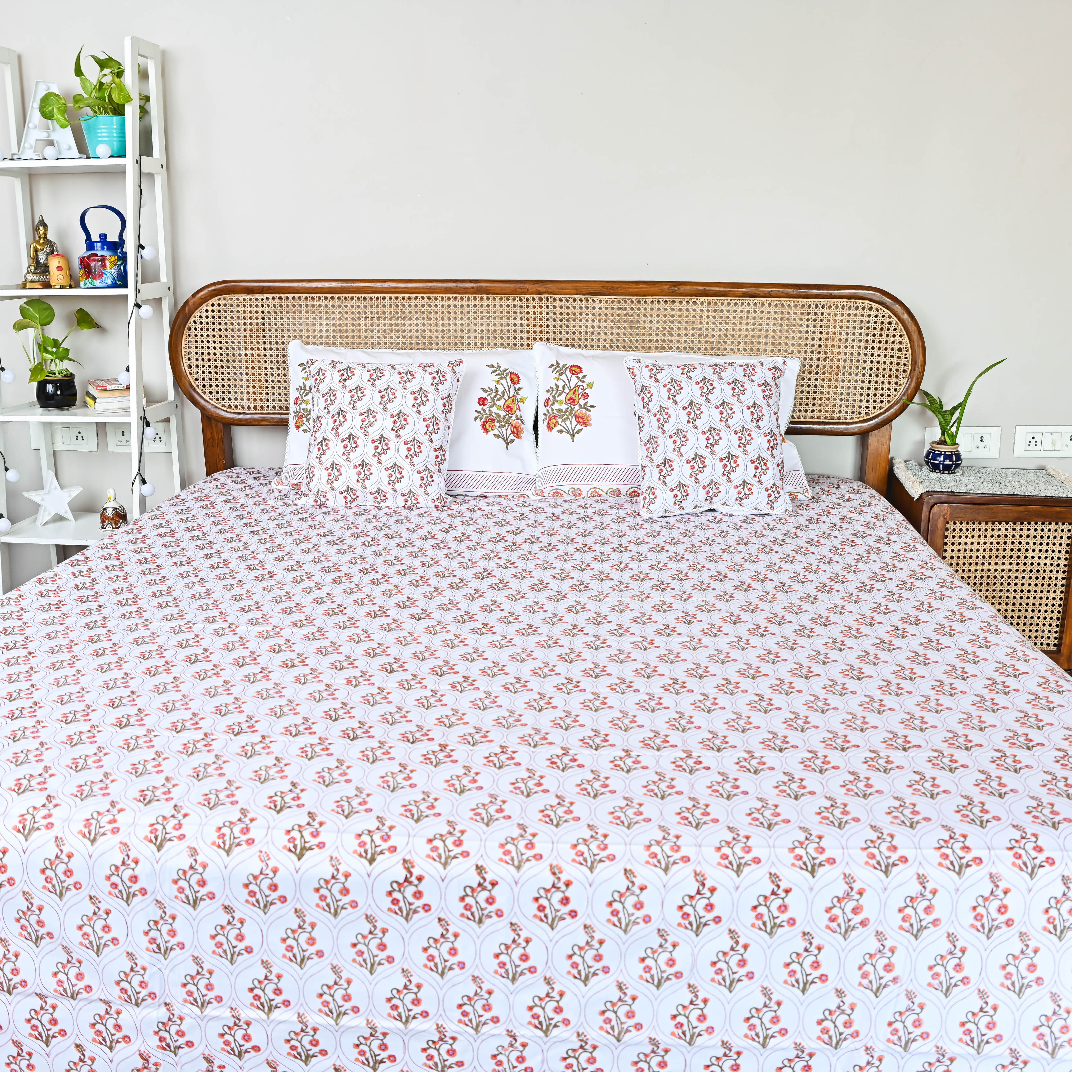 Positive Floral Handblock Printed Cotton Bedsheet Online