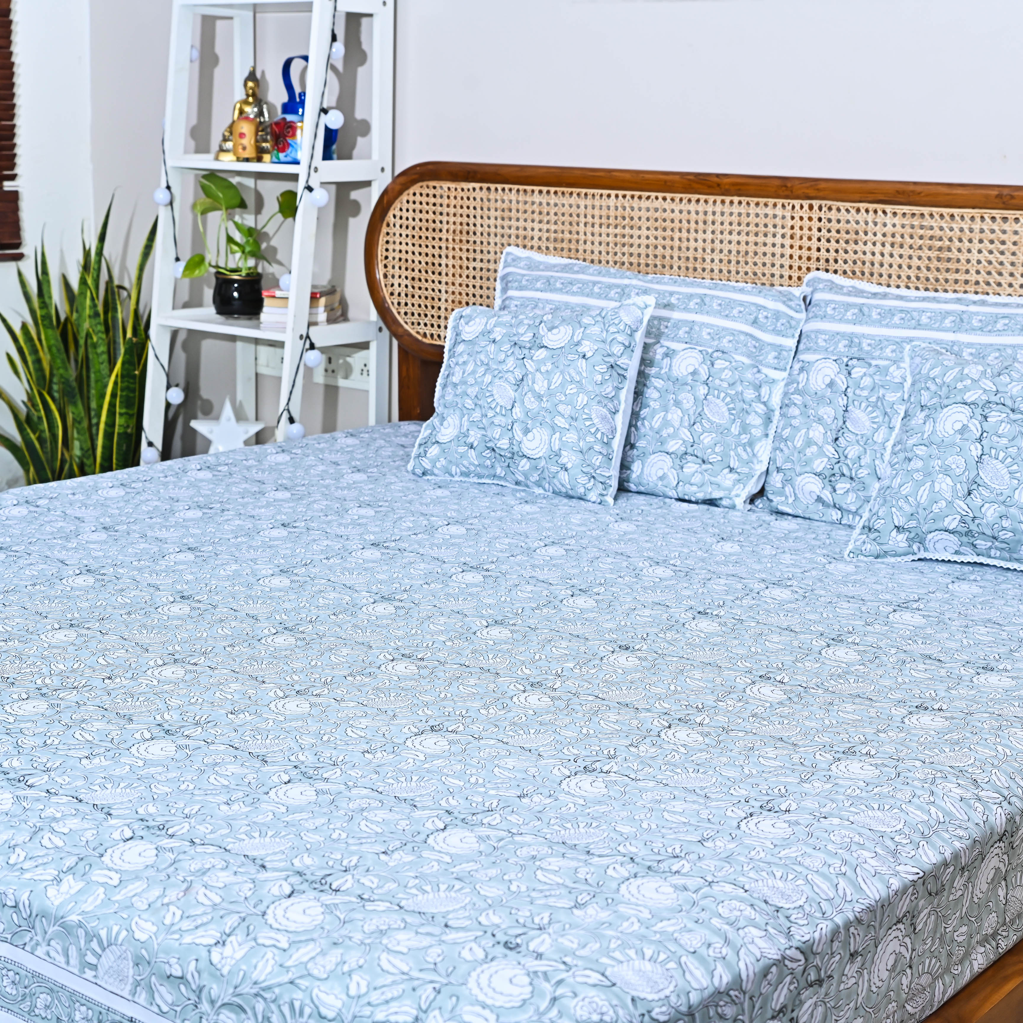 Blue Handblock Printed Bedsheet