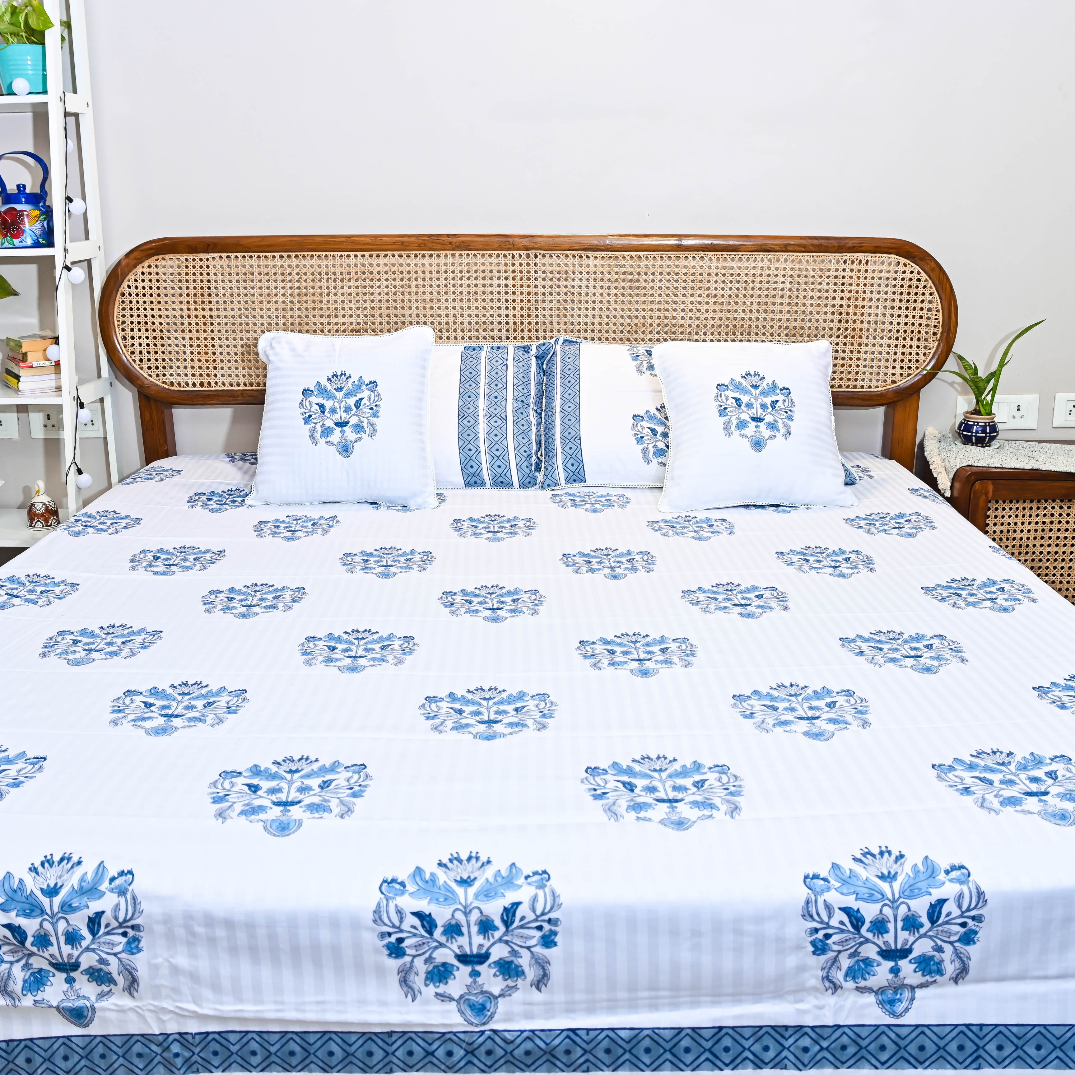 Happy At Home Floral Handblock Printed Cotton Bedsheet Online