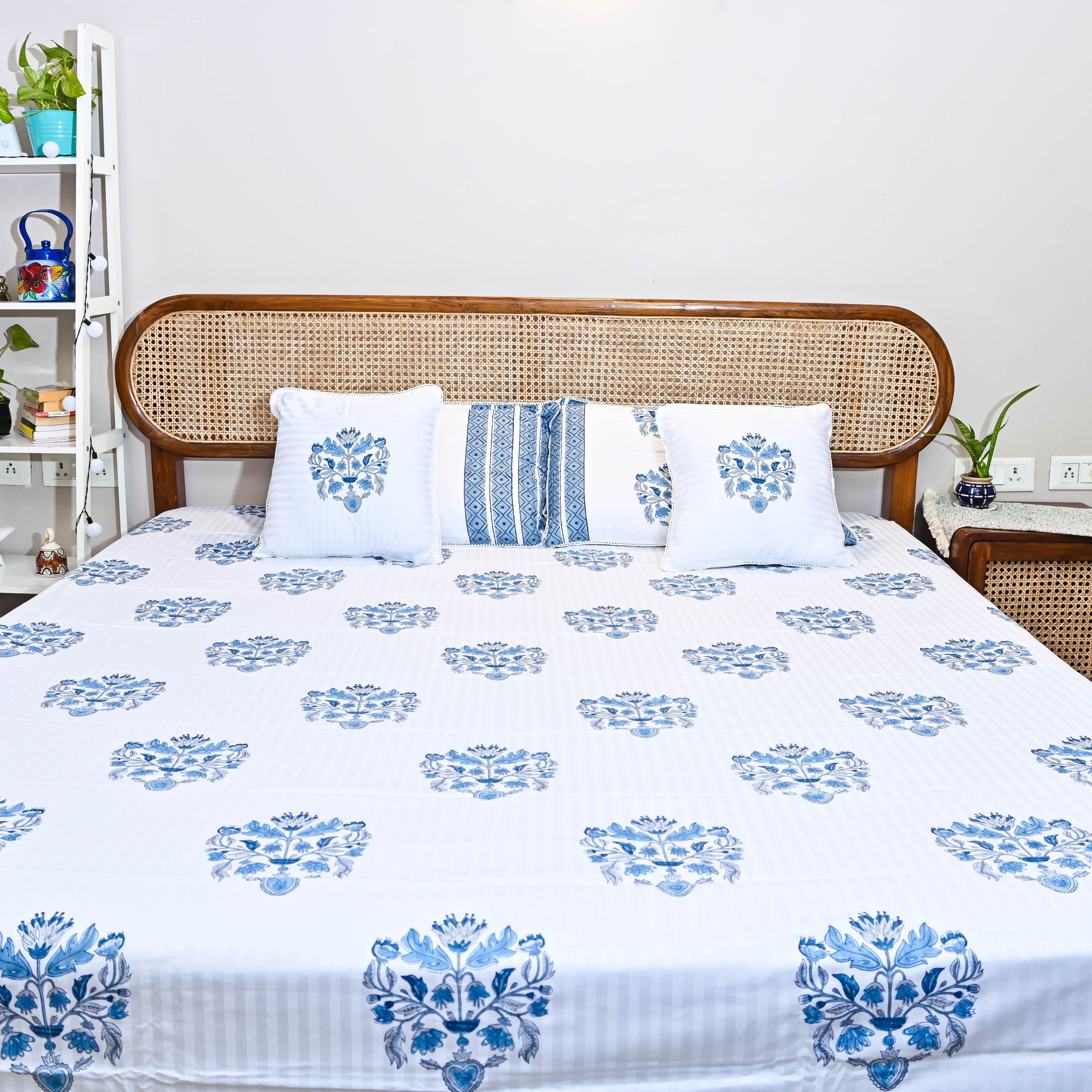 Blue Handblock Printed Cotton Bedsheet