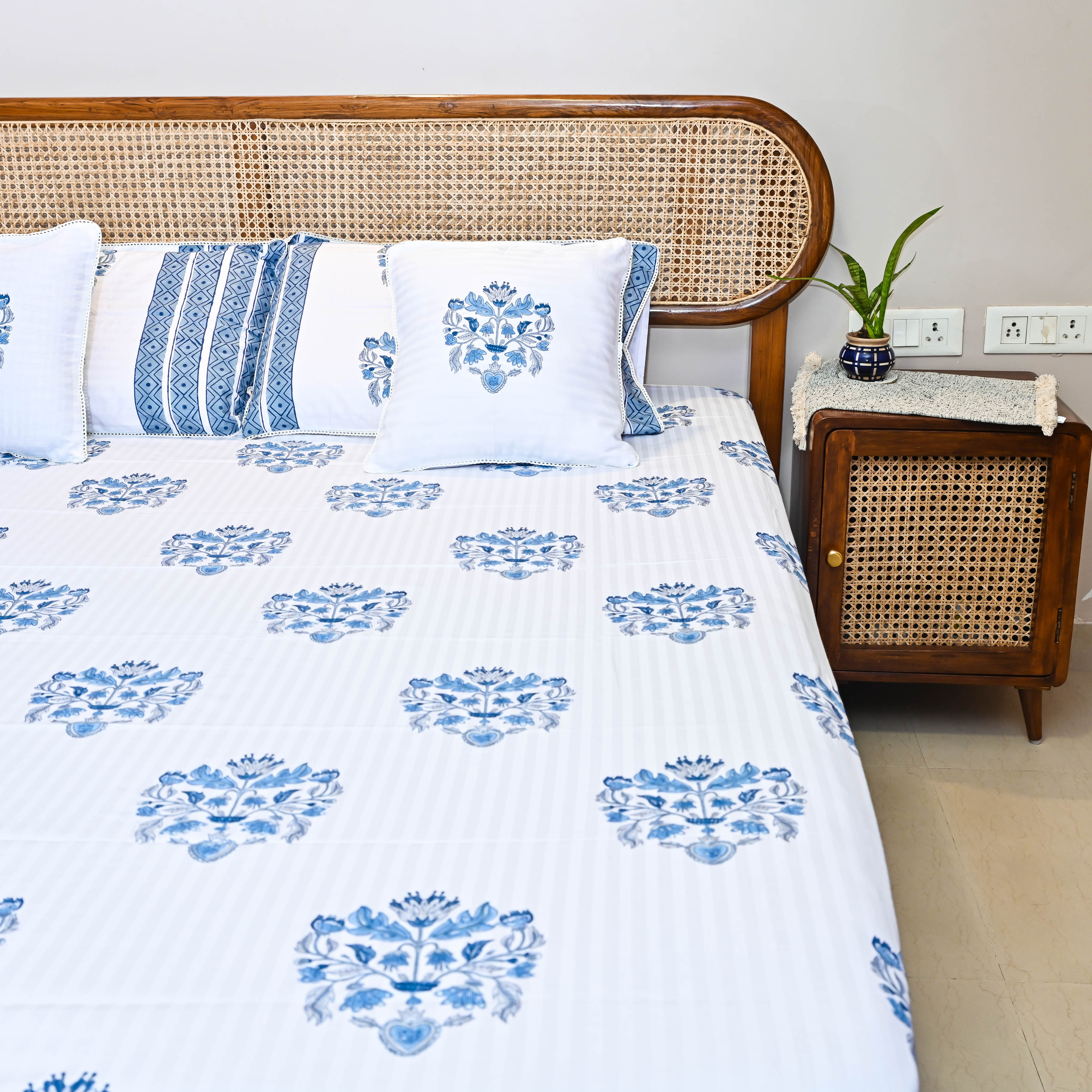 Happy At Home Floral Handblock Printed Cotton Bedsheet Online