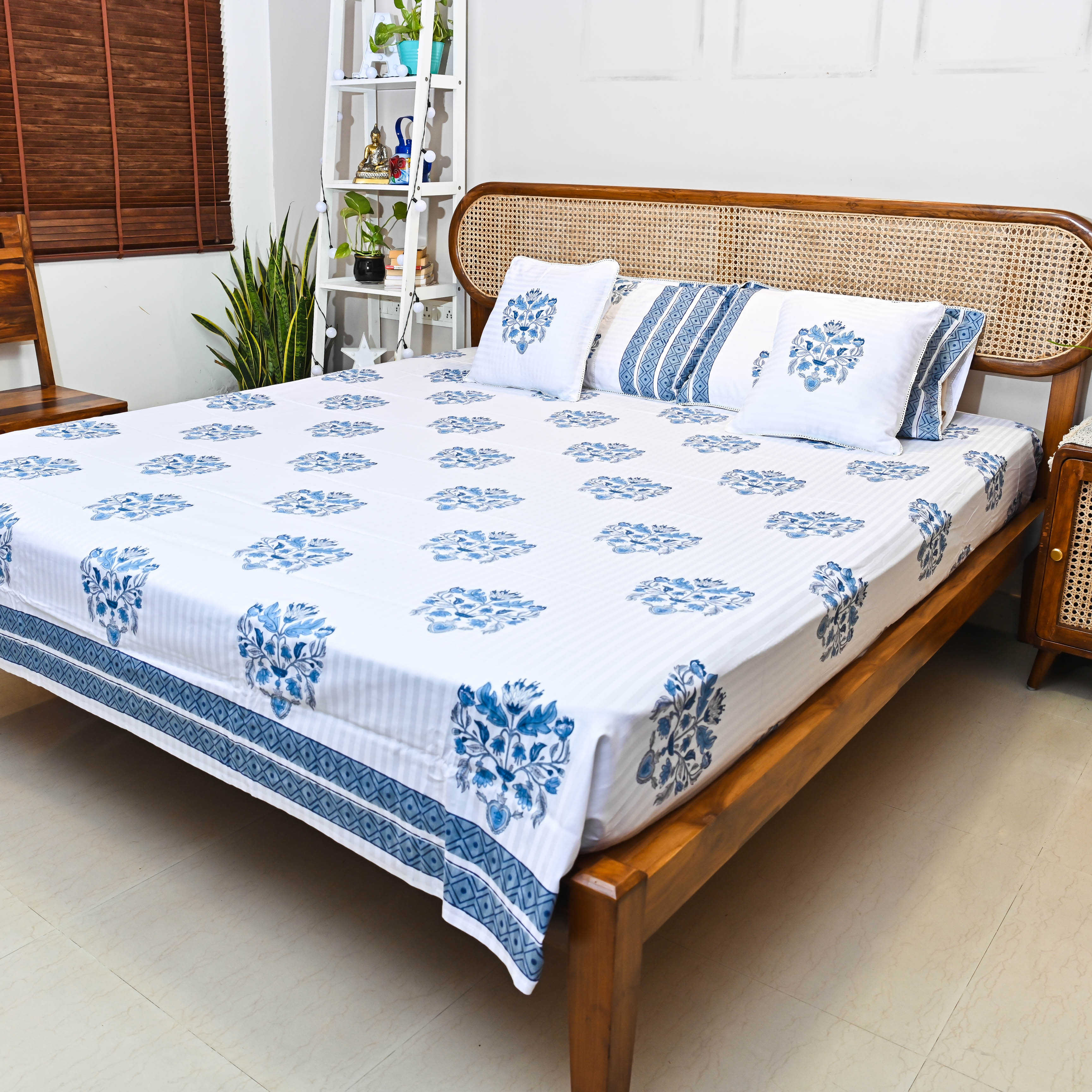 Blue Handblock Printed Cotton Bedsheet